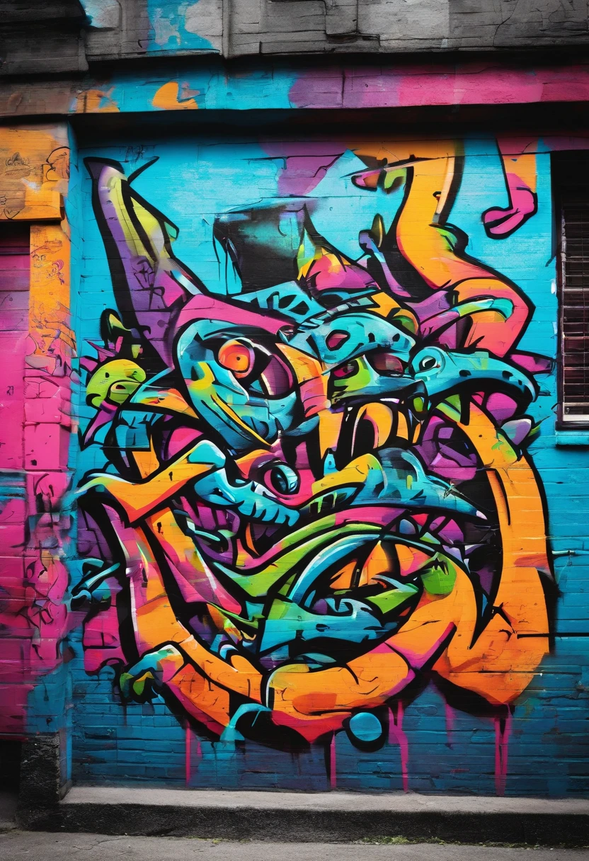 Prompt: graffiti, monsters, full picture, high resolution high contrast
