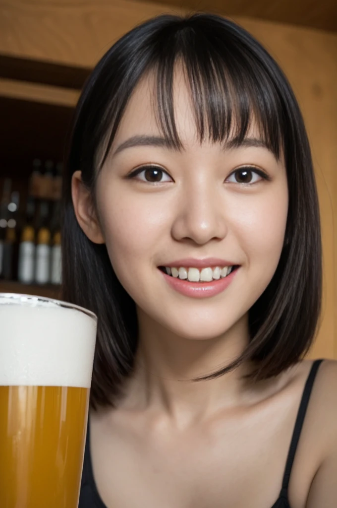 （There is a woman sitting at a table drinking beer, bar girl, In a tatami room, with a drink, Drinking beer, In the pub, In the pub, at bar, drinking beer at bar, Drink at the bar）in a house、（Beer mug）（Edamame、Snacks）down trainer、No bangs:1.10、straight flat chest:1.20, (leaning-forward:1.3)、（Woman with beer）、(Loose trainer:1.5)、bra very.10, Pink areola is visible:1.20,  A Cup:1.20, Erotic, (top-quality、8K、32K、​masterpiece)、japanes、20yr old、Very pretty girl、Beautuful Women、Bright smile、shinny skin、blurry backround、Ear hooks:1.20, A dark-haired:1.10, Upper body close-up、Shot from above、A refreshing smile,Alafed Girl, chiho, iwakura lain, closeup Iwakura Lain, With short hair, Shiori Teshirogi, Kotegawa Yui, hime-cut, She is 20 years old, sui ishida with black hair, lain iwakura, girl cute-fine-face, Clear pubic contours,(Small breasts), hight resolution, ighly detailed, top-quality, [​masterpiece:1.6],, ighly detailed, nffsw, finely detail, top-quality, , Cinematographic lighting, 1girl in、20yr old、cute Japanese girls、perfect body type、, Cute droopy eyes、Beautiful big eyes、ultra-detailliert、hight resolution、Transcendent beauty　top-quality、​masterpiece、majicMIX Real、(Raw photography:1.2)、(Photorealsitic:1.4)、