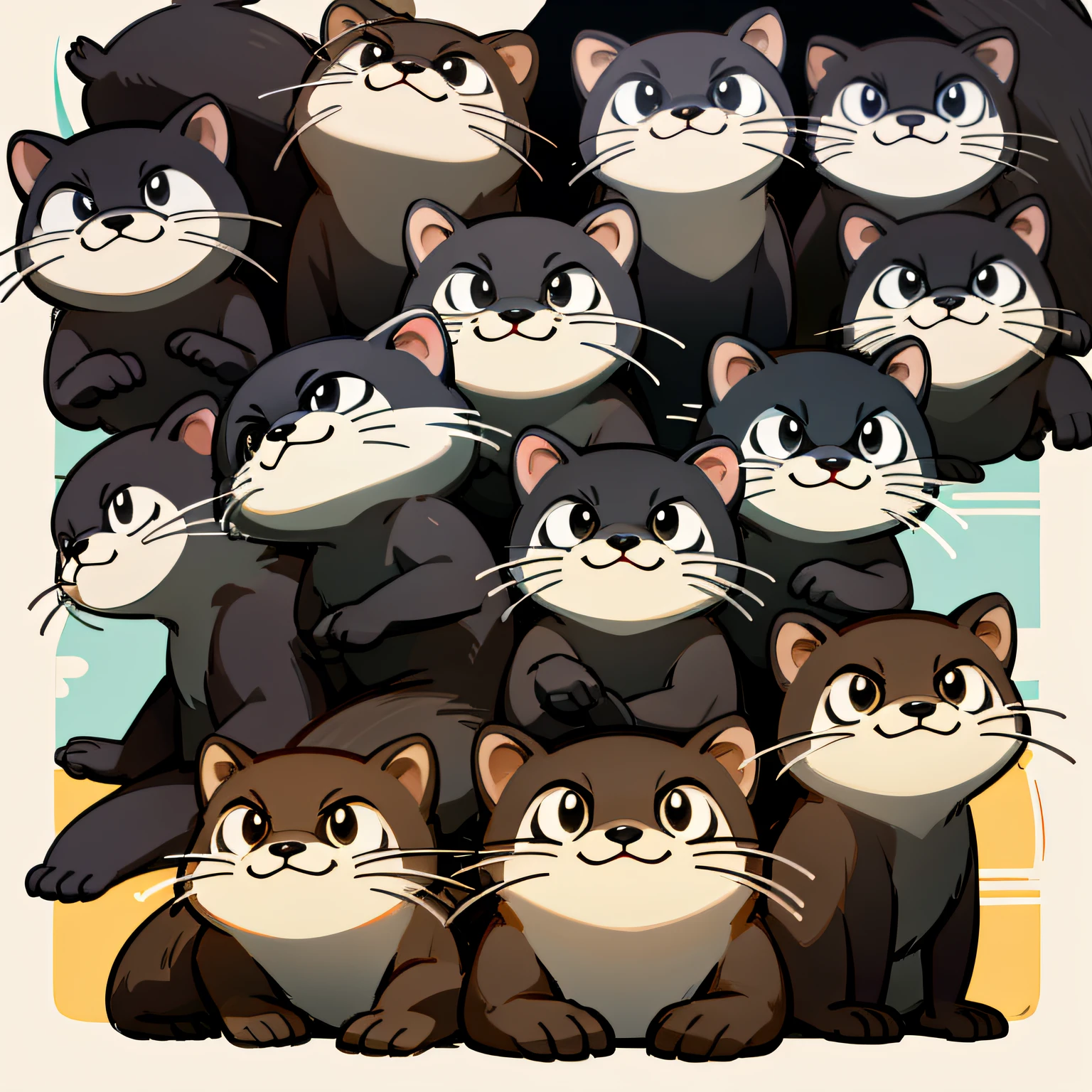An otter,Dispose,anthropomorphic styles，Disney  style,Black strokes,differentemotions,Multiple pos and expressions.8k --ar 3:4 -- Cute style