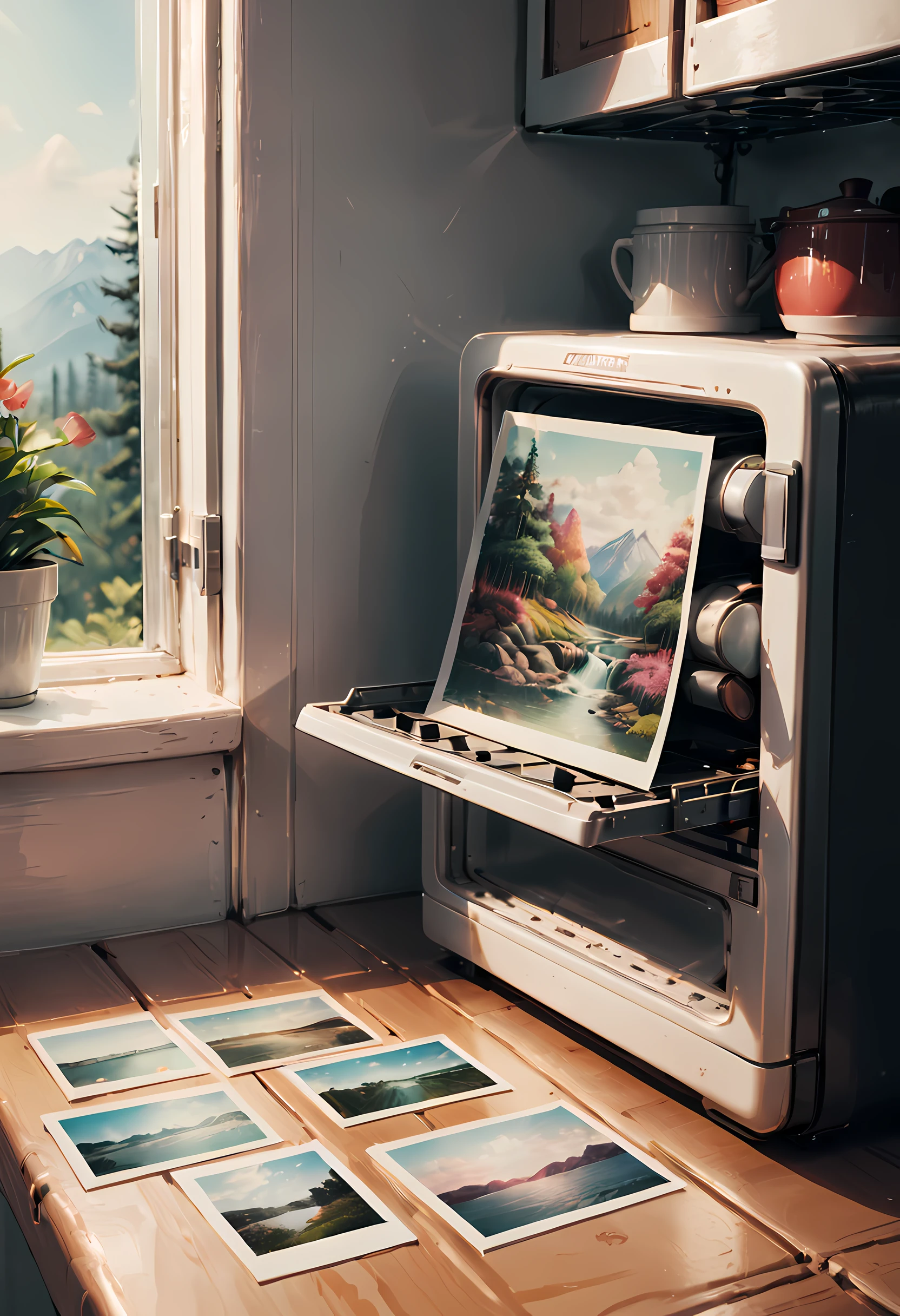 (masterpiece, best quality:1.2), no humans, (postcards, desk:1.1), postcards, interior, postcards of various landscapes, desk, pencil, postcards, warm tone, Fujifilm, motion blur, cinematic lighting, bloom, chromatic aberration abuse, film grain, Fujicolor, masterpiece, super detail, highres, best quality