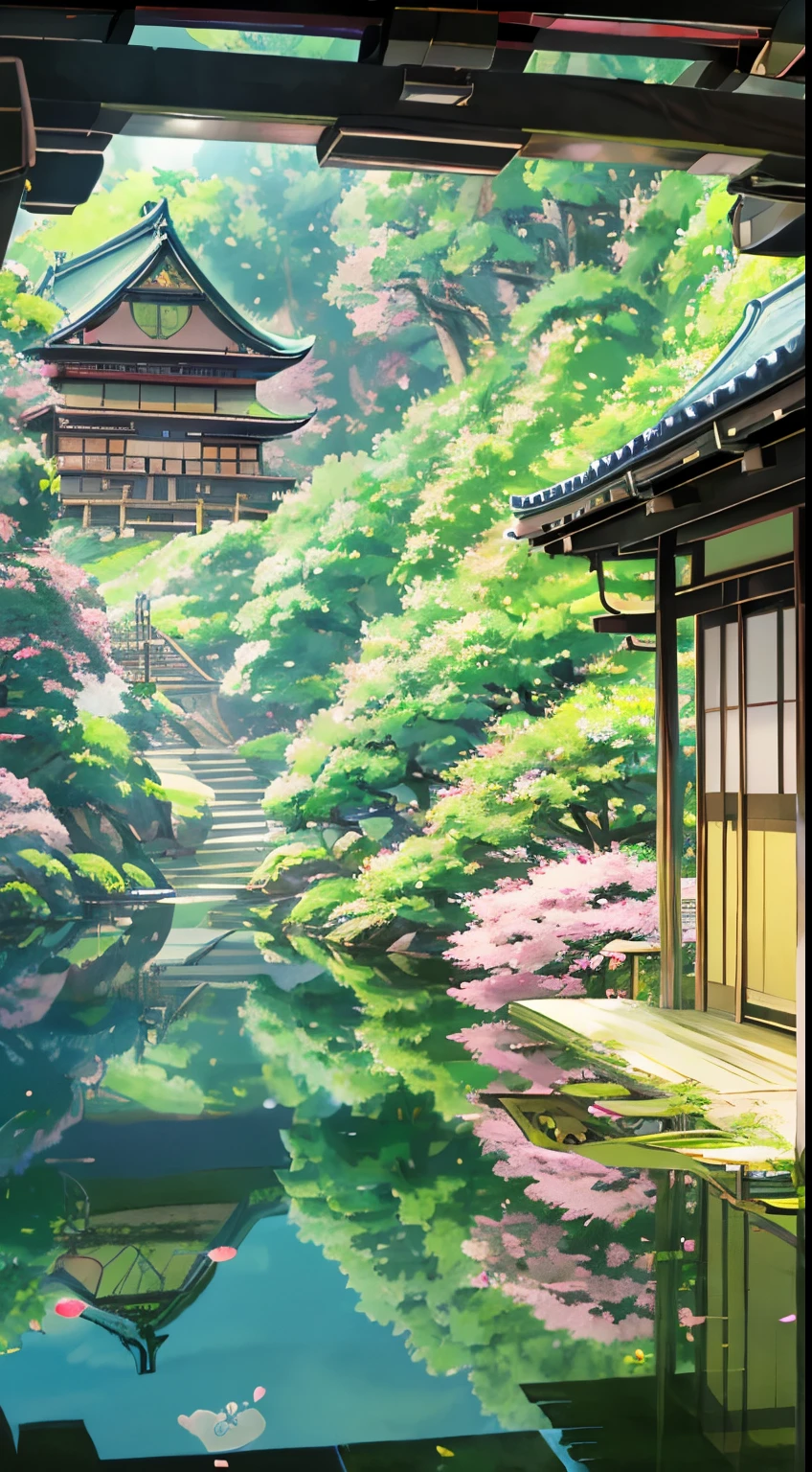 Best Quality,4K,8K,hight resolution,masutepiece:1.2,Ultra-detailed,Realistic:1.37,Beautiful mountain scenery in Ghibli style,Japanese landscape,Ghibli-style illustration,Vibrant colors,Fantastic atmosphere,Foggy Mountains,Flowing river,Winding road,rich greenery,Whimsical architecture,Traditional Japan houses,hidden shrine,hanging torii,Floating Lantern,delicate cherry tree,breezing,soft sunlight,ethereal beauty,Calm tranquility,dreamy ambiance,Neko Bus,cheerful character,Flying creatures,Playful elements,Enchanted World,Animated to life,magical adventure,nostalgic appeal,Incorporates intricate details,full of surprises and fascination