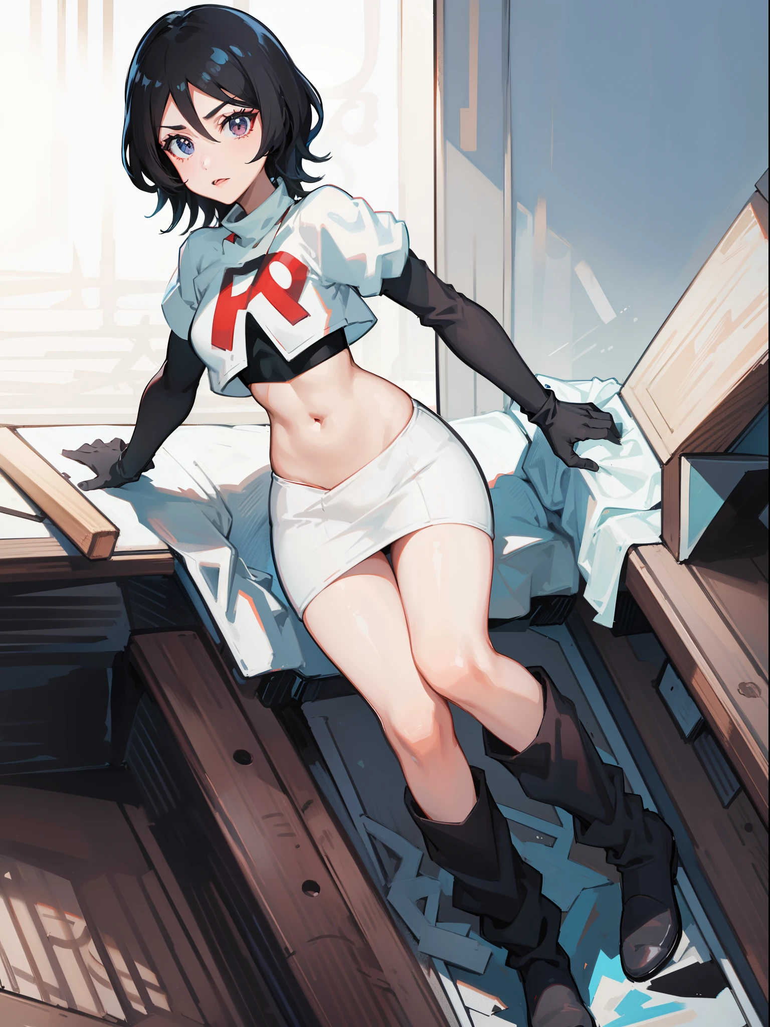 (nsfw:1.5),(masterpiece, highest quality), Bedroom, 1 girl, , , ,anatomically correct body, (Unzipped crop top:1.2), (Unzipped shorts), (open fly), (Not wearing panties), in a colorful Bedroom, lying in bed, From above, morning, bright sunlight, white, bright colors, watercolor、short cut hair、Sweat、Exposed chest、dynamic pose、soft chest、wide open legs、(cum in body:1.5)、A stunned look、(projectile cum:1.5)