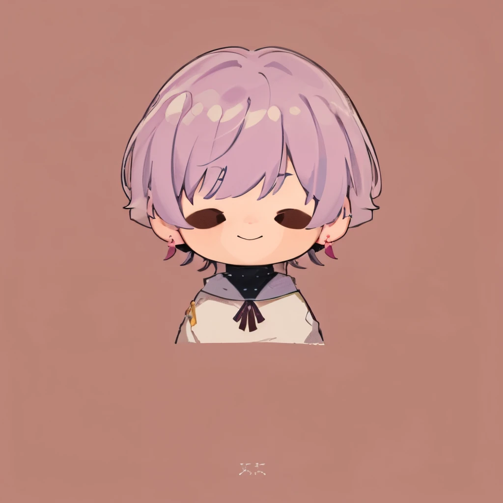 Flat avatar, 1boy, 独奏, soft_Smile, higher_body,chibi, Simple background,lilac hair, earings,turtleneck collar clip