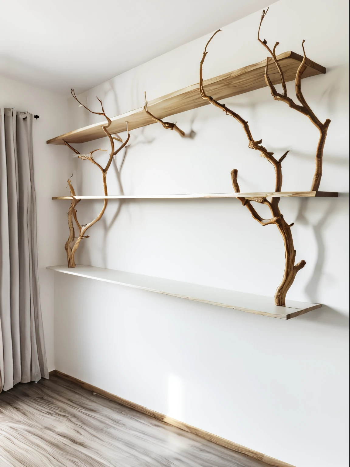 ((light white wooden table shelf))