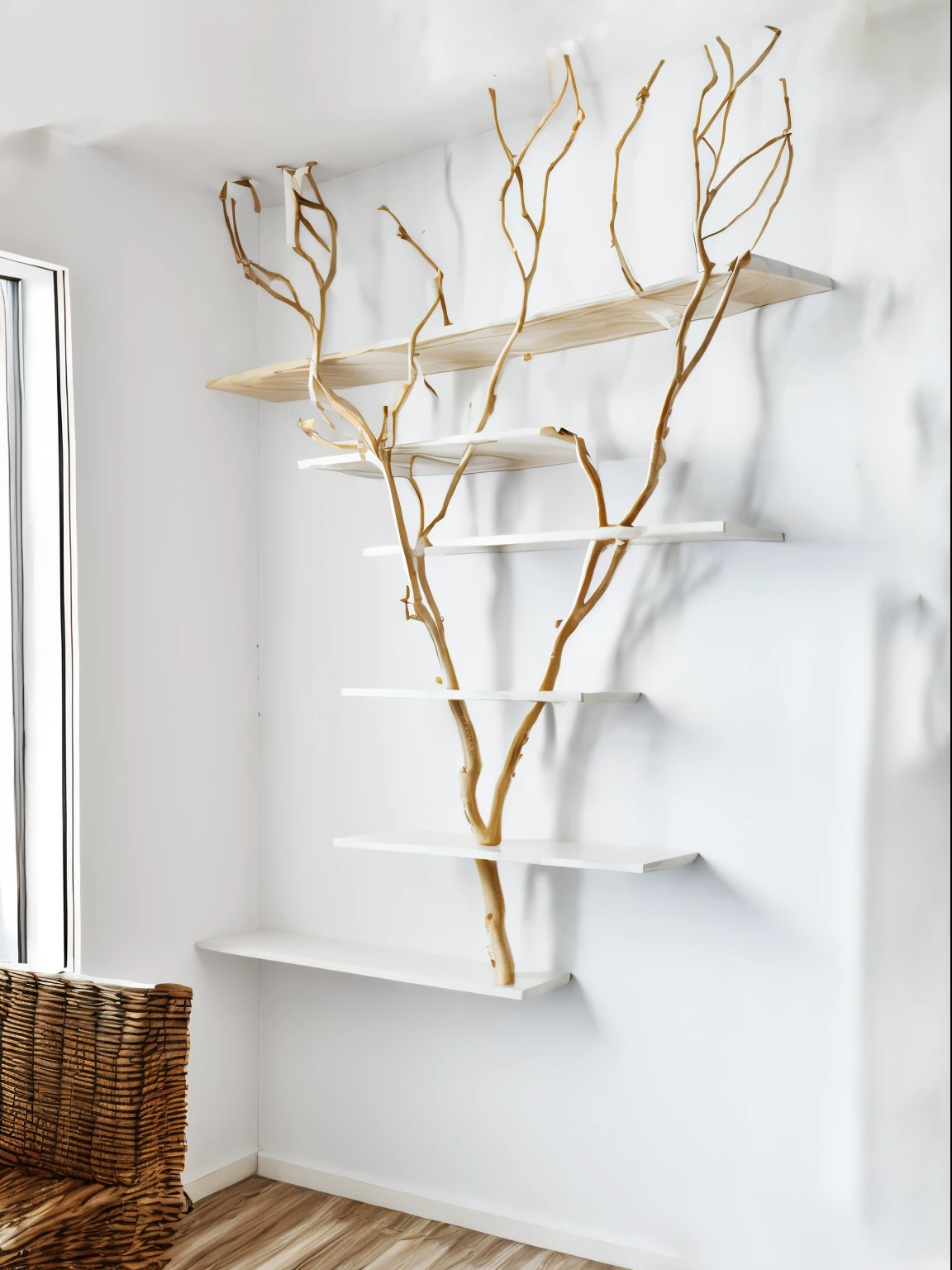 ((light white wooden table shelf))