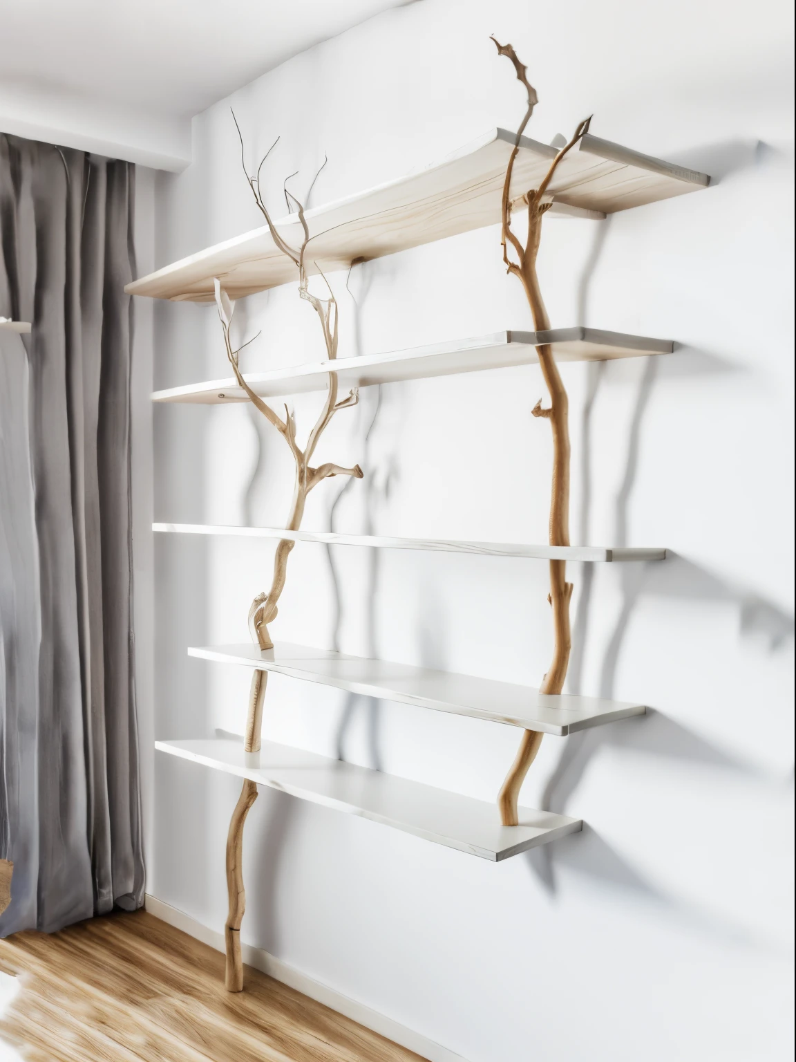 ((light white wooden table shelf)), straight view