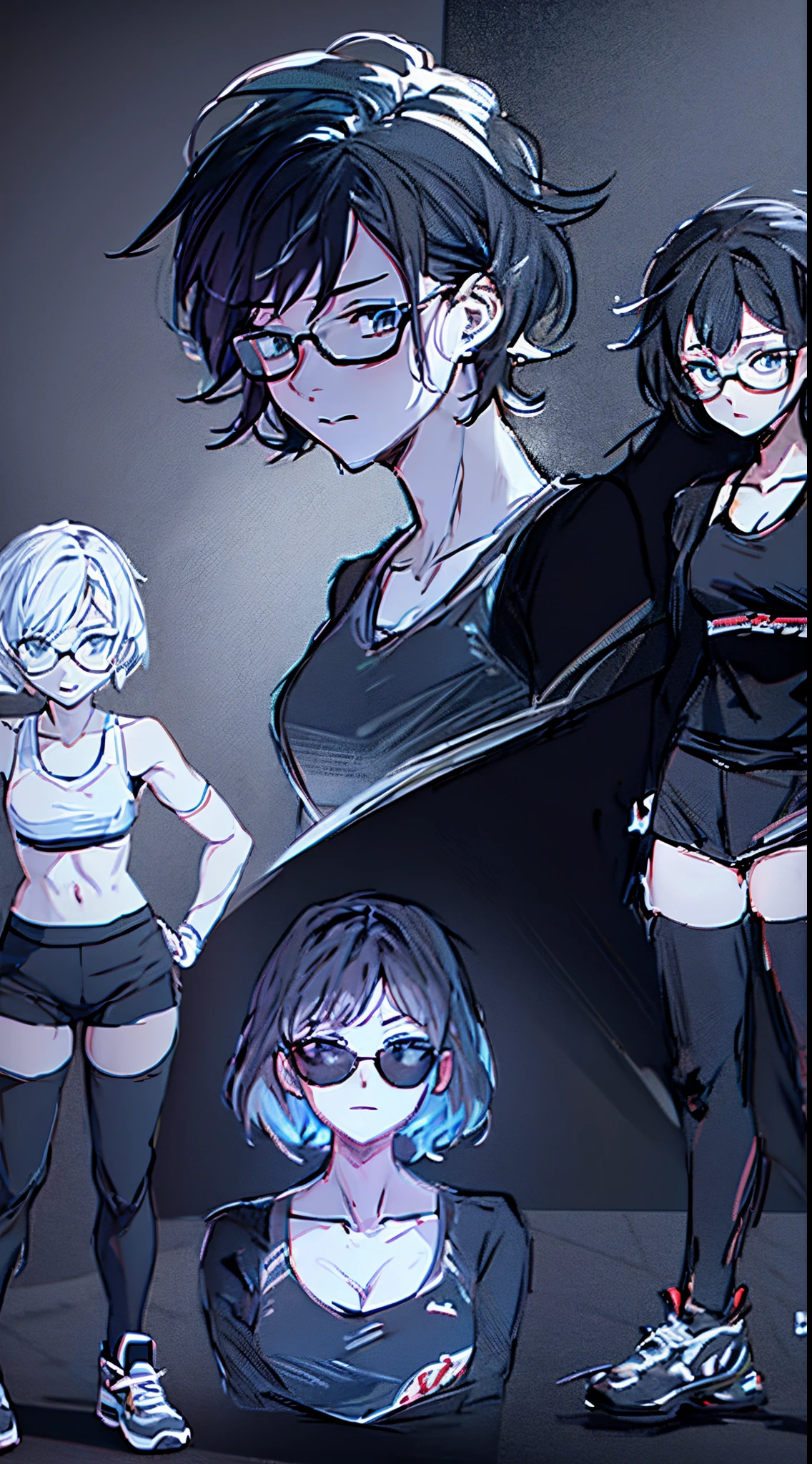 Anime girls，character design drawing，black long pants，White sports coat，White board shoes