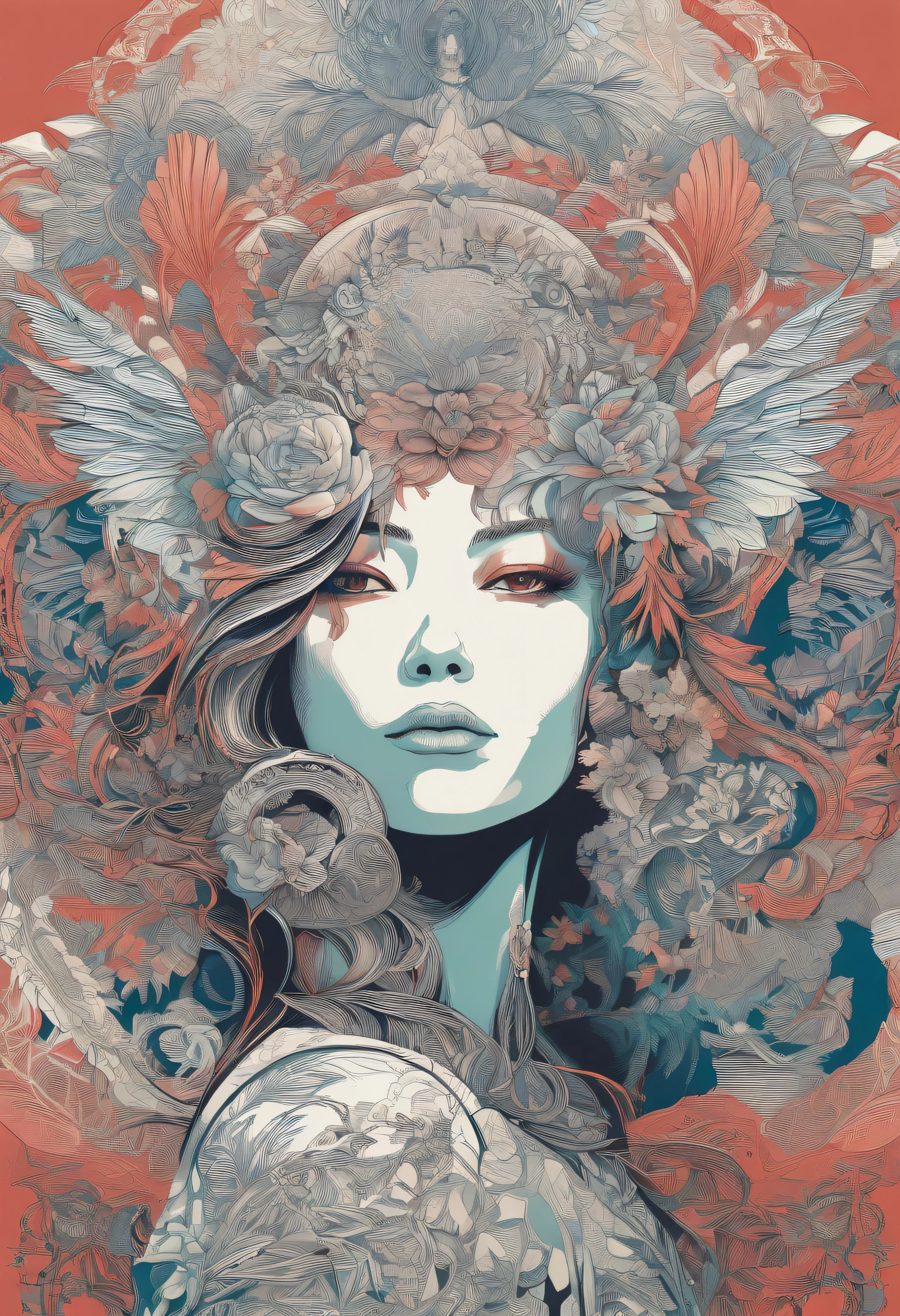 Official art, Unity 8k壁纸, ultra-detailliert, Beautiful and aesthetic, masutepiece, Best Quality, (Zentangle, mandalas, Tangle, Entangle), (Fractal Art:1.3) , 1girl in, Extremely detailed, Dynamic Angle, cowboyshot, Most Beautiful Form of Chaos, Elegant, a brutalist designed, vivd colour, romanticism, by james jean, roby dwi antono, by Ross Tran, Francis Bacon, michal mraz, Adrian Ghenny, petra cortright, Gerhard Richter, Takato Yamamoto, Ashley Wood, Atmospheric,Warrior, (multicolored background:1.1)