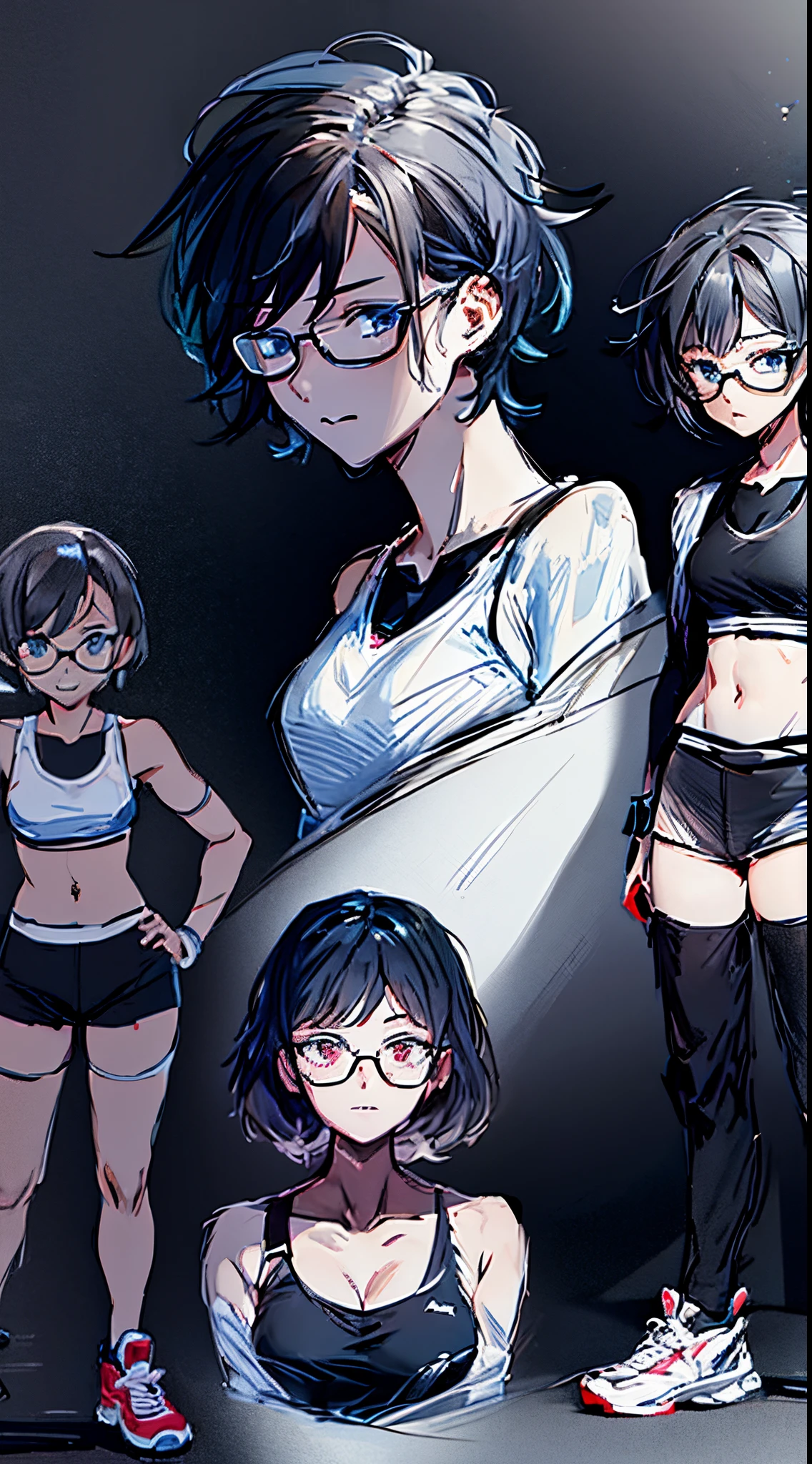 Anime girls,character design drawing,black long pants,White sports coat,White board shoes