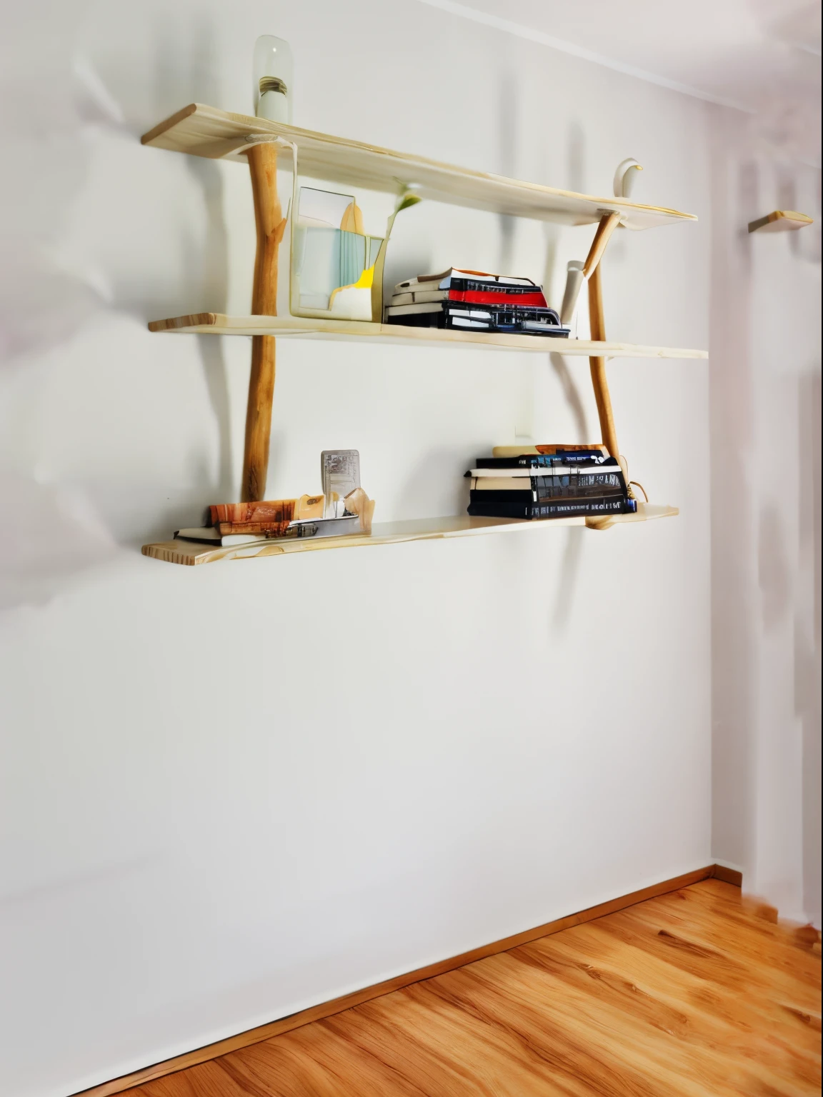 ((light white wooden table shelf))