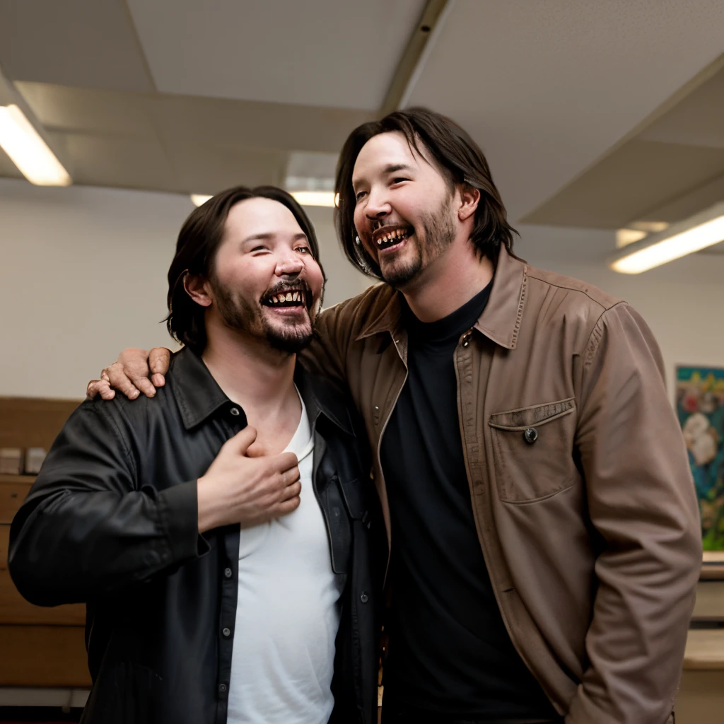 Keanu Reeves laughing with Big Chungus