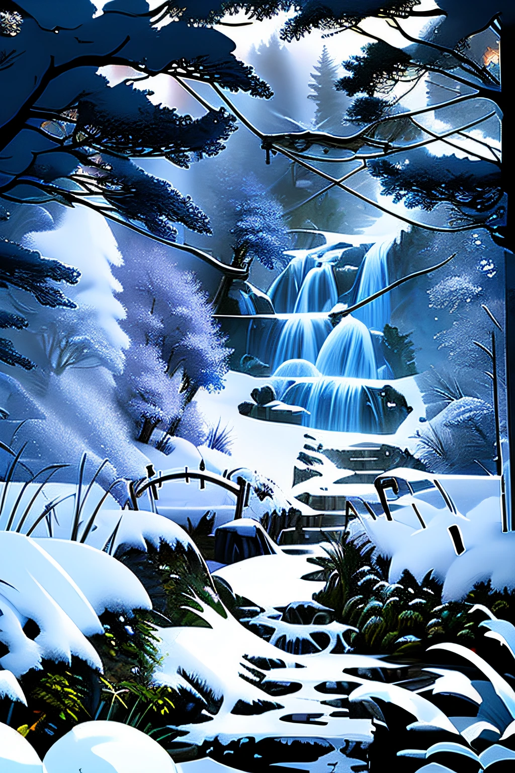 Snowy Forest background, fantasy