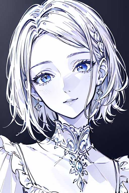 (masterpiece, sidelighting, finely detailed beautiful eyes, detailed eyes, best quality, highres, absurdres, incredibly absurdres, detailed hair, hair strand, single hair:1.2), masterpiece*portrait, realistic, 3d face, lustrous skin, white hair, (short hair:1.1), sidelocks, (swept bangs:1.1), long sideburns,