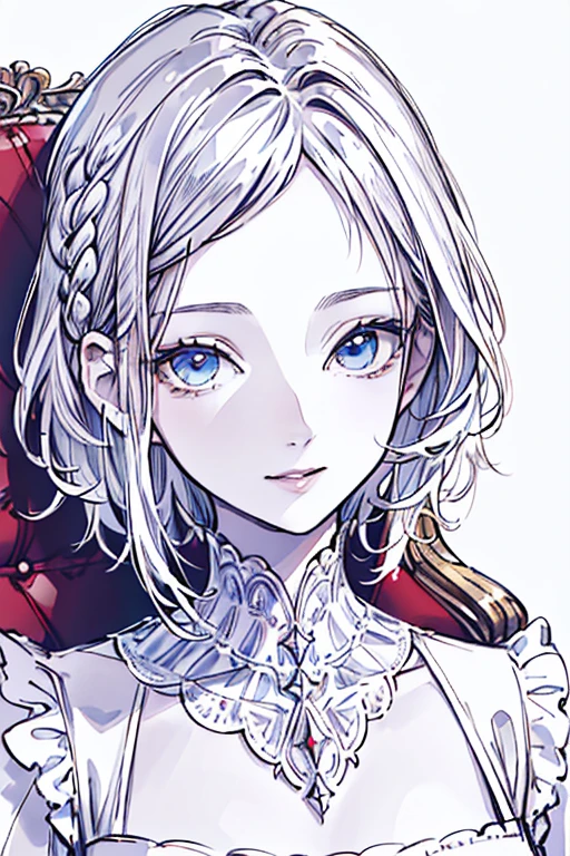 (masterpiece, sidelighting, finely detailed beautiful eyes, detailed eyes, best quality, highres, absurdres, incredibly absurdres, detailed hair, hair strand, single hair:1.2), masterpiece*portrait, realistic, 3d face, lustrous skin, white hair, (short hair:1.1), sidelocks, (swept bangs:1.1), long sideburns,