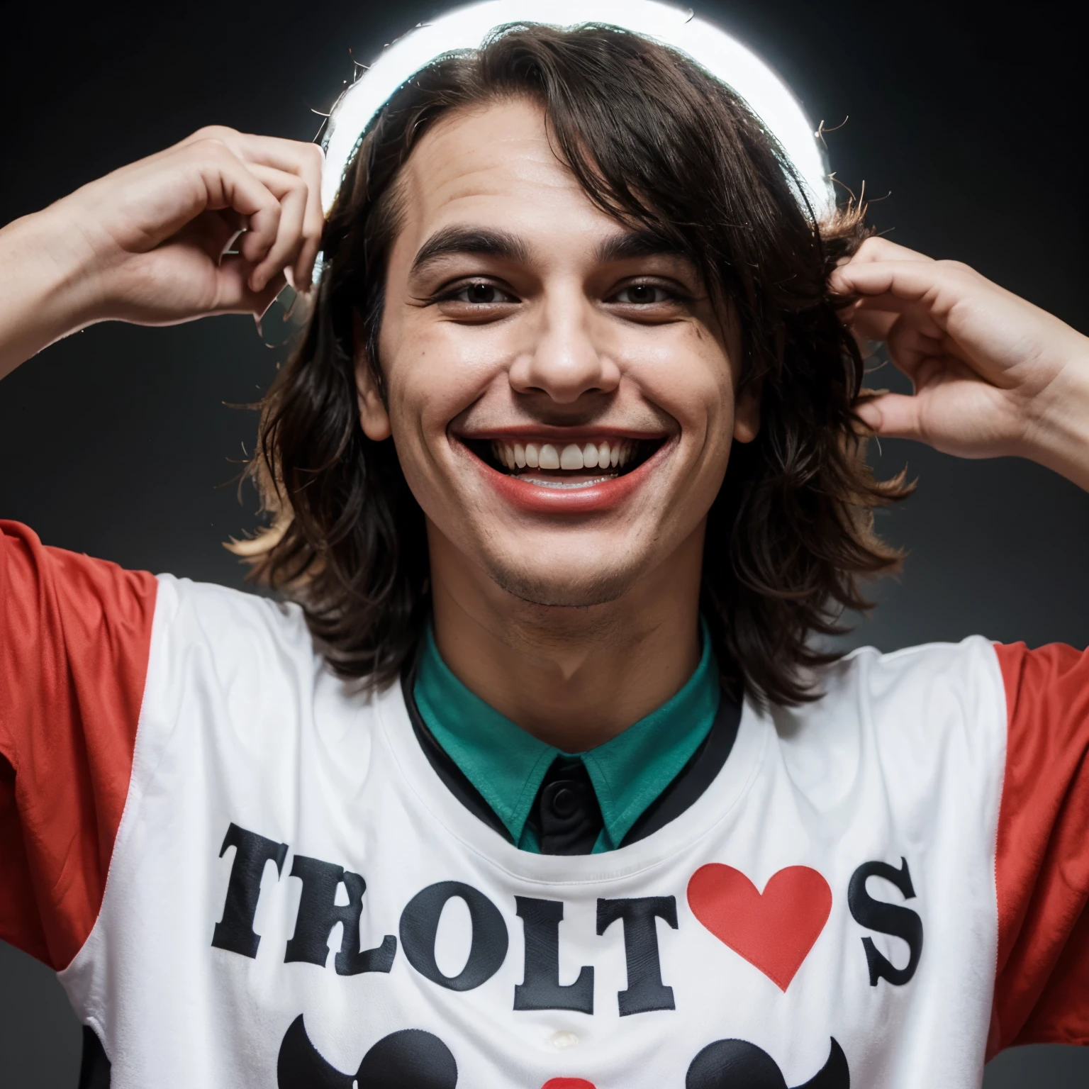 Joker laughing with big smile with ahahaha surrounding him YouTube channel profile picture style