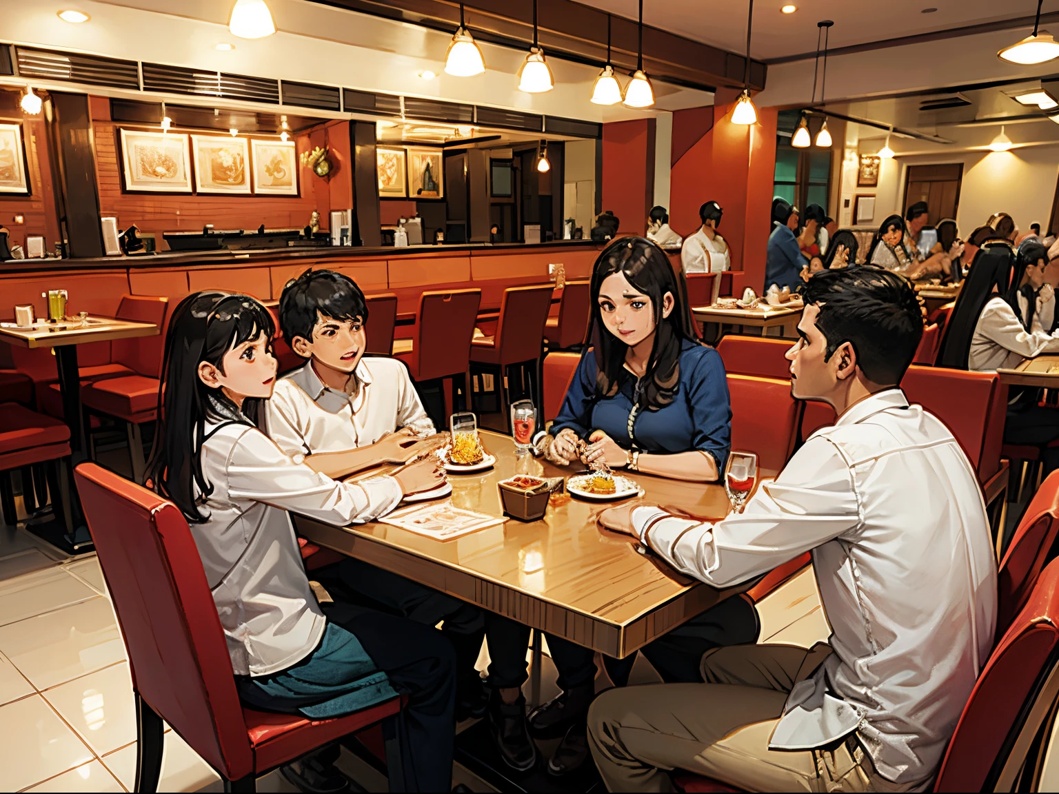 An Indian Restaurant with families occupying the seats