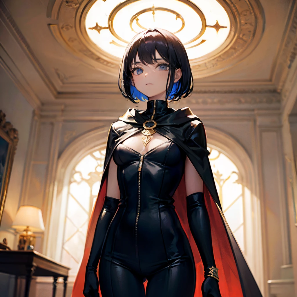 ((Super realistic details)) Shadow、octan render、8K、ultrasharp、Steampunk Body、Details of complex ornaments、cold color、Gothloli details、highly intricate detail、Realistic light、CGSoation Trends, radiant eyes featuring a stylish and confident evil queen, she has an arrogant look .modern fashion. dressed in bold and fashionable all shiny outfits, showcasing a unique combination of elegance and strength. attire includes sleek, form-fitting dressed and bodysuit made of shiny materials, paired with oversize long latex coat that have (((dramatic high collar of coat))), (((high collar of coat))) (((very high and wide collar of coat))) and intricate patterns. The colors and designs vary, featuring a long coat with patterned latex coat. outfit is accentuated with latex boots and latex gloves, sunglasses, emphasizing her commanding and poised presence. Highlight her modern, daring fashion sense and her ability to dominate any space with her fashionable and assertive demeanor, sexy pose kiss with her slave, Leg spread, on throne in palace. Surrounded by naked men, kissing