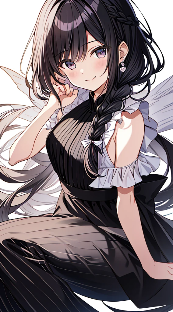 (Incredibly Absurdres Absolutely Resolution: 1.5), Top Quality, Masterpiece, Ultra High Definition, 8K, Early Summer, (Wide Pants, Sleeveless with Black Stripes), Shojo Manga Style Loli, One, Soft Line Art, Digital Enhancement, Shojo Manga Touch, Shojo Manga Core, Flowing Fabric, Close Up, ( shoulder-length hair length and short braid)), soft drawing, fluffy, soft, beautiful black hair, clear eyes, (((gentle smile)), ultra-detailed digital anime art, clear face depiction, ultra-detailed shoujo manga character art, clear facial features, ultra-detailed manga style, top quality colors, hand gestures, angle visible to the feet, nature, zentangle: 1.3, entangle、beautiful and aesthetic:1.3、High quality:1.3