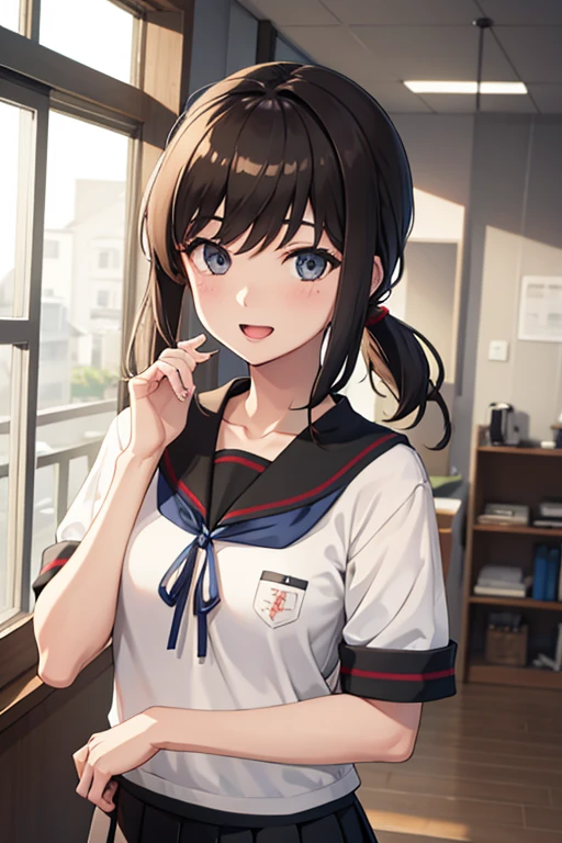 (masterpiece, best quality:1.4), (ultra-detailed:1.2), {illustration,picturesque}, {studio light, picturesque}, [best shadow],
(KonishiCSA)_(ShizumaCSA), (AlphaCDE:1.3)_(GammaCDE:1.15),
BREAK
(perfect anatomy), (symmetric eyes, ultra-detailed eyes, beautiful eyes), (sharp eyeliner, ultra-detailed face, beautiful face), (brown eyes),
BREAK
nice hands, perfect hands, hand by Guido Daniele,
BREAK
1girl, solo,
BREAK
FubukiKaiNiKC, (KaiNi) uniform, (white) serafuku, (black) sailor collar, (blue) neckerchief, (black) pleated skirt, (black) socks, shoes, 
BREAK
looking at viewer, oblique portrait, upper body shot, smile, open mouth, (indoor, office, living room), standing,
BREAK KanColle (snow blowing)