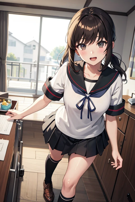 (masterpiece, best quality:1.4), (ultra-detailed:1.2), {illustration,picturesque}, {studio light, picturesque}, [best shadow],
(KonishiCSA)_(ShizumaCSA), (AlphaCDE:1.3)_(GammaCDE:1.15),
BREAK
(perfect anatomy), (symmetric eyes, ultra-detailed eyes, beautiful eyes), (sharp eyeliner, ultra-detailed face, beautiful face), (brown eyes),
BREAK
nice hands, perfect hands, hand by Guido Daniele,
BREAK
1girl, solo,
BREAK
FubukiKaiNiKC, (KaiNi) uniform, (white) serafuku, (black) sailor collar, (blue) neckerchief, (black) pleated skirt, (black) socks, shoes, 
BREAK
looking at viewer, oblique portrait, upper body shot, smile, open mouth, (indoor, office, living room), standing,
BREAK KanColle (snow blowing)