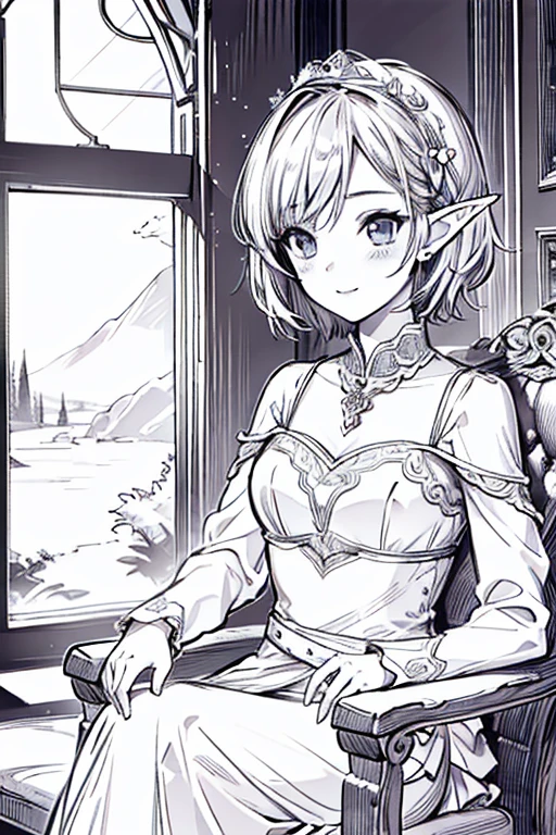 Best quality,Masterpiece,1girl, lineart,elf,short hair