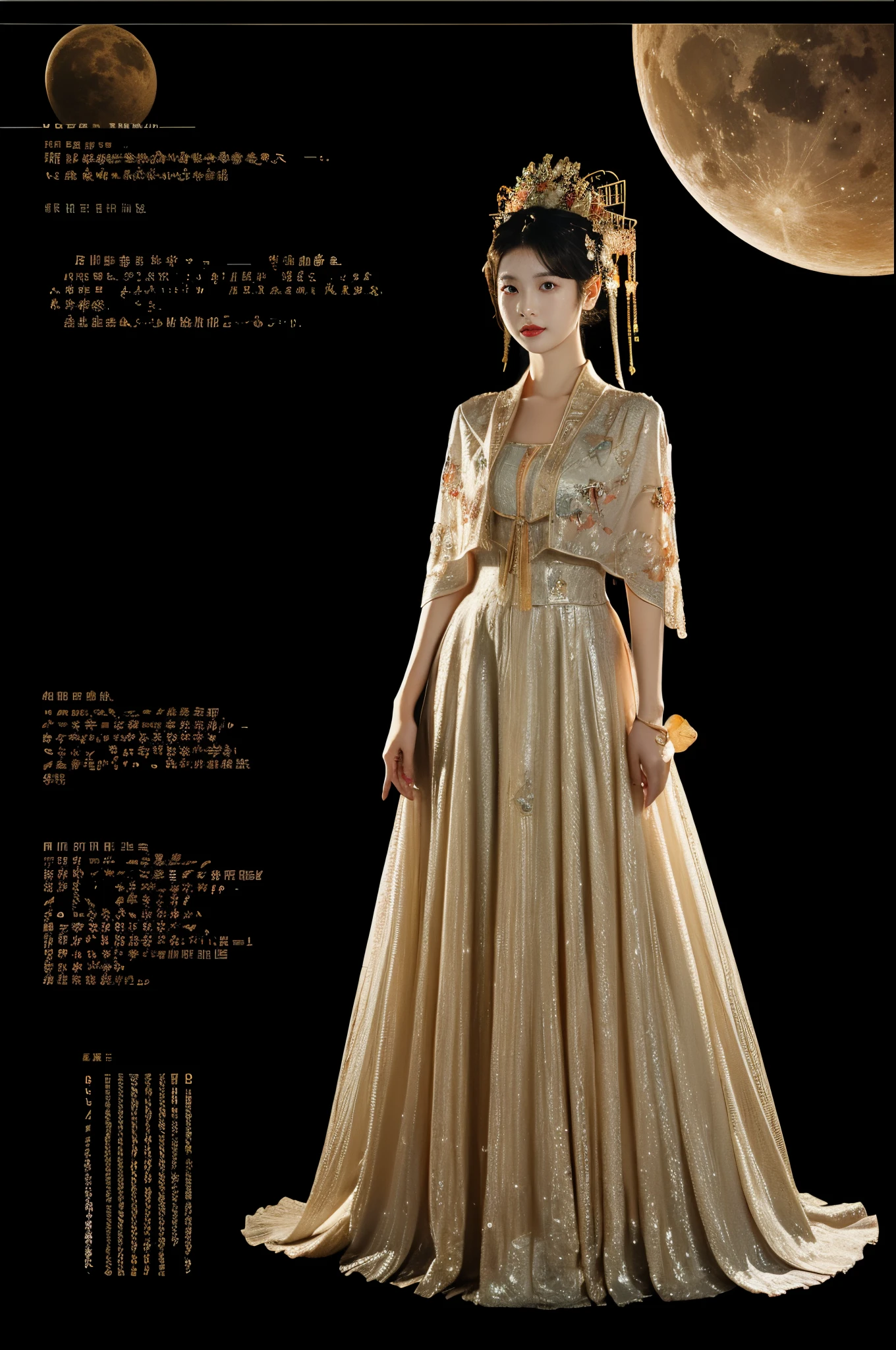 Tyndall light effect,real ray tracing,black in color,high detal、High level of image quality、Real photoeautiful girl、A blonde、Twente、cyber punk personage、The cities of the future、Mariner Moon、Small under breastull body seen、Gorgeous accessories,chineseidol