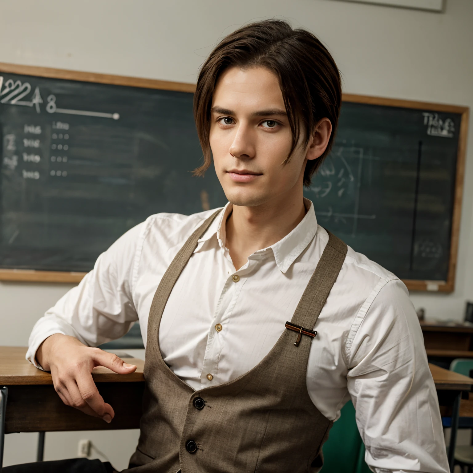 levi from aot as a teacher with tea cup in hand