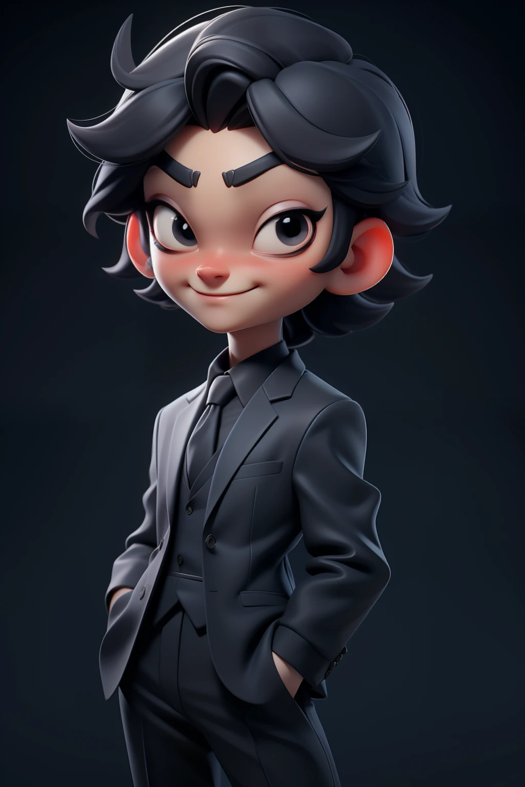 ssmile, 3D face pattern, Boy with long hair, Dyed short hair,Business suit,(黑The eye) ,,, black hair color hair