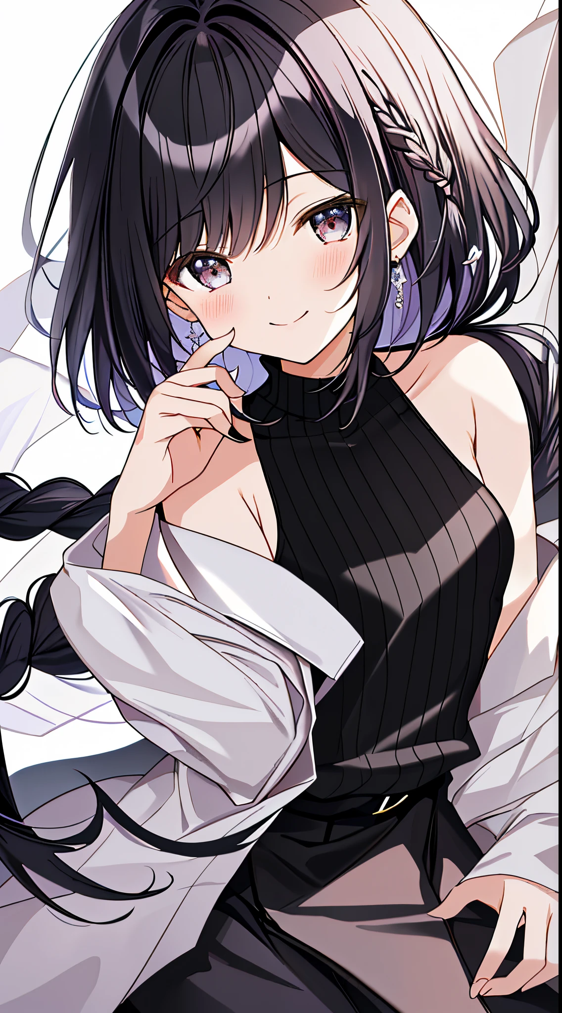 (Incredibly Absurdres Absolutely Resolution: 1.5), Top Quality, Masterpiece, Ultra High Definition, 8K, Early Summer, (Wide Pants, Sleeveless with Black Stripes), Shojo Manga Style Loli, One, Soft Line Art, Digital Enhancement, Shojo Manga Touch, Shojo Manga Core, Flowing Fabric, Close Up, ( shoulder-length hair length and short braid)), soft drawing, fluffy, soft, beautiful black hair, clear eyes, (((gentle smile)), ultra-detailed digital anime art, clear face depiction, ultra-detailed shoujo manga character art, clear facial features, ultra-detailed manga style, top quality colors, hand gestures, angle visible to the feet, nature, zentangle: 1.3, entangle、beautiful and aesthetic:1.3、High quality:1.3