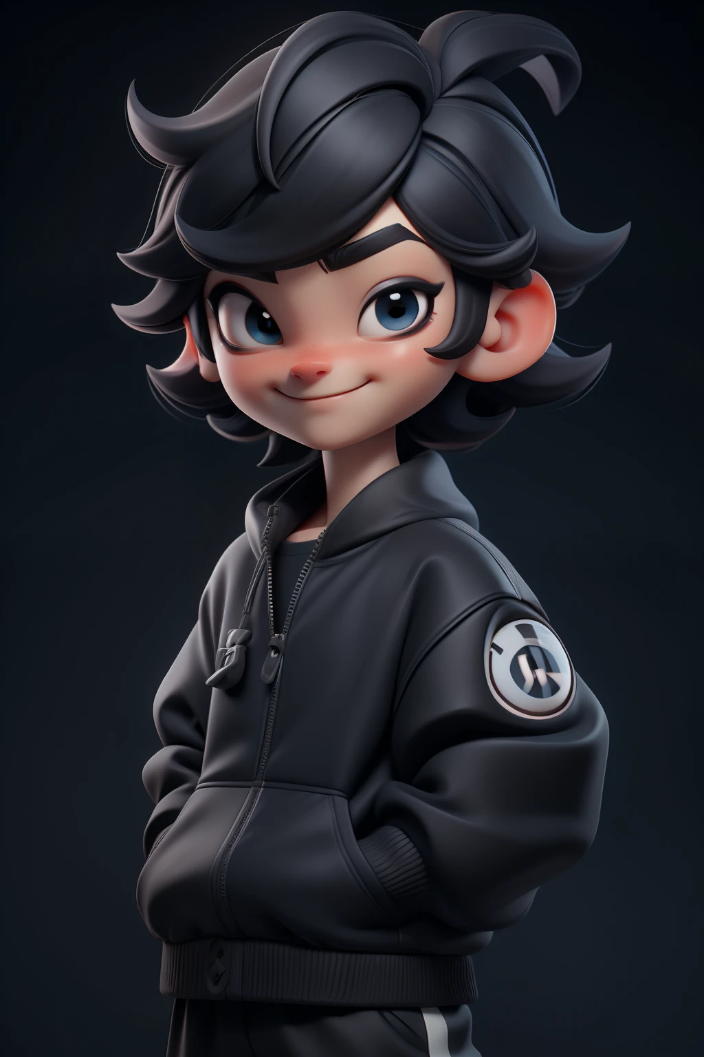 ssmile, 3D face pattern, Boy with long hair, Dyed short hair,sporty attire,(黑The eye) ,,, black hair color hair