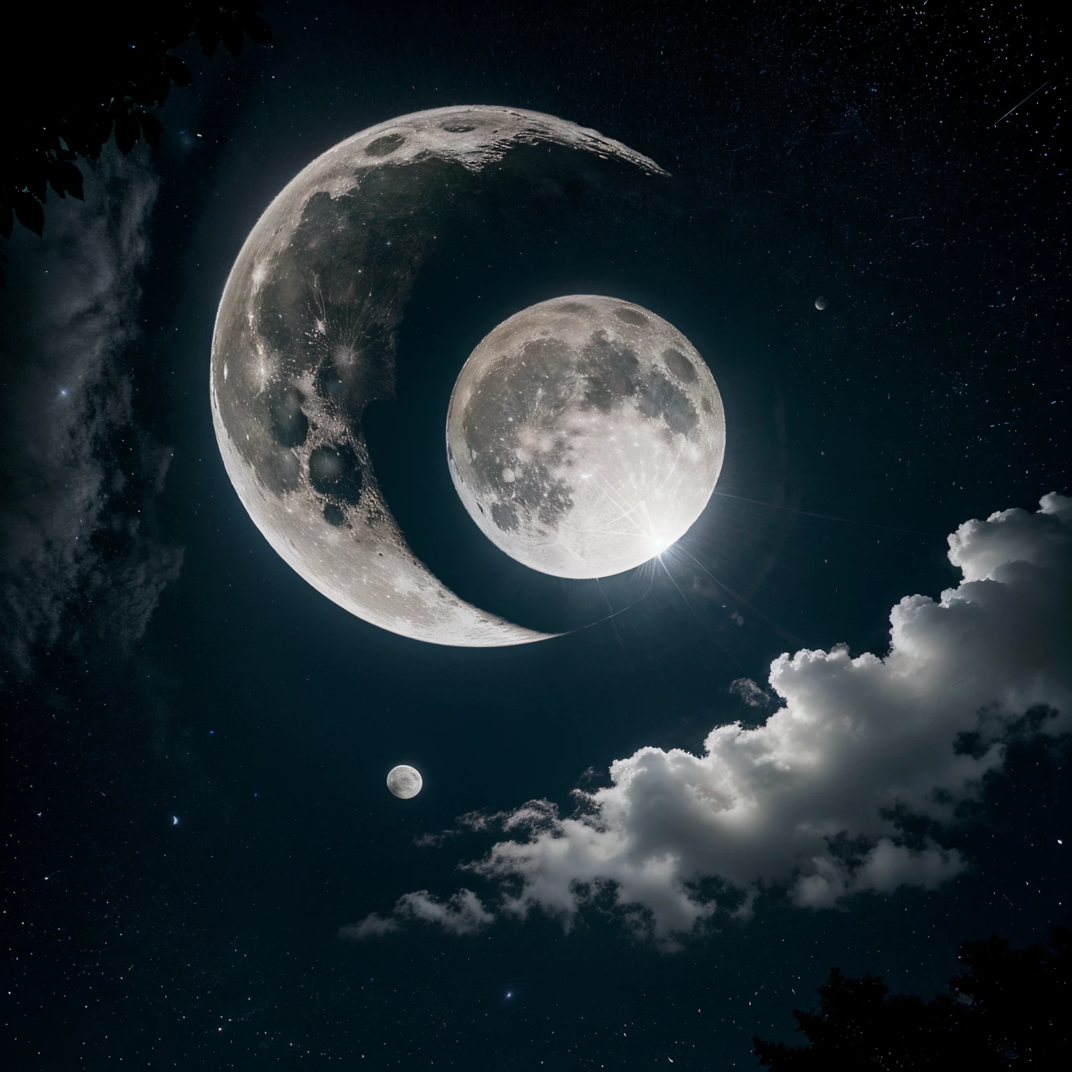 Only Sky with white moon and many stars