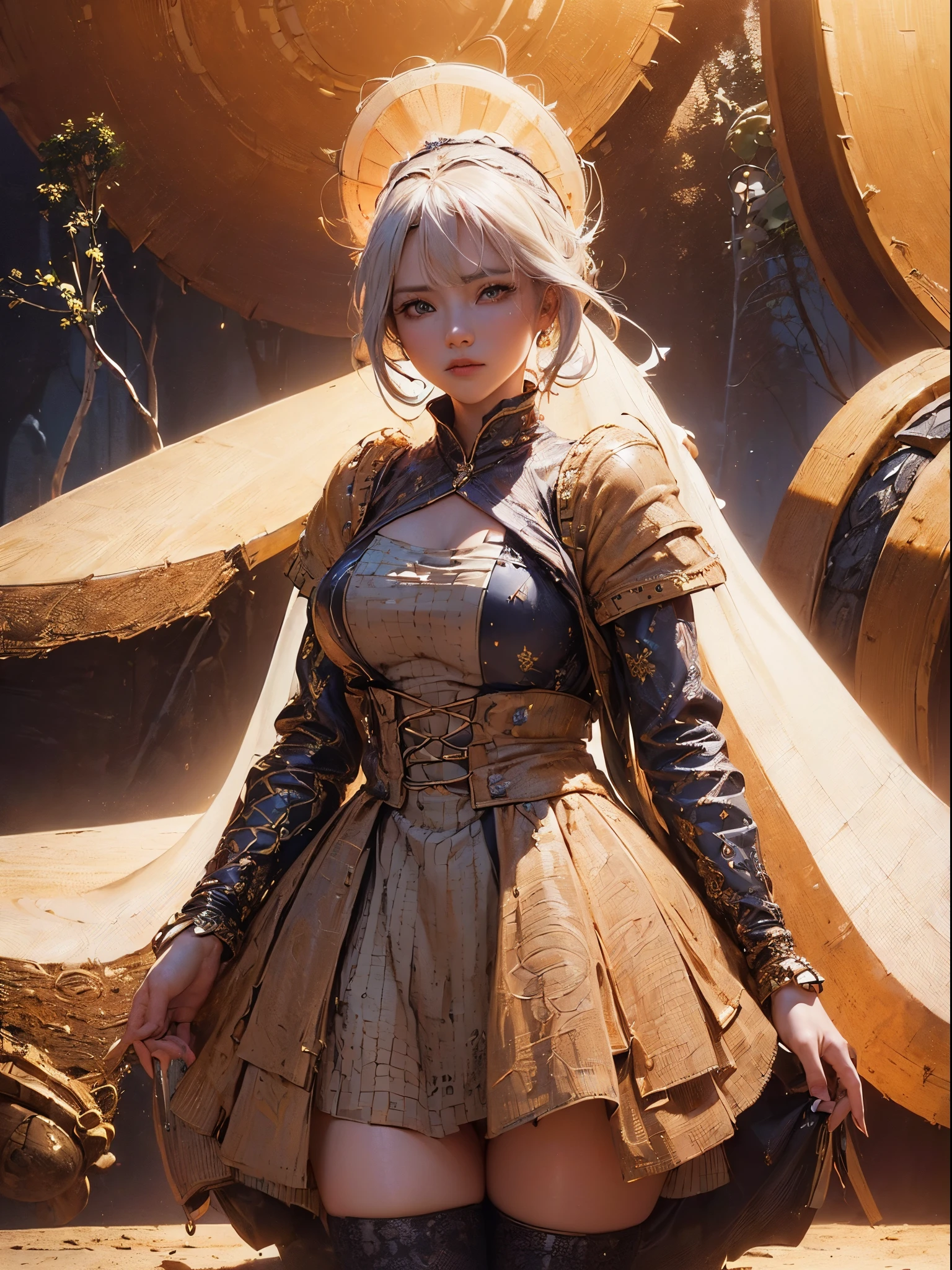 (( (tmasterpiece)，（Very detailed CG Unity 8K wallpaper），(bustshot:1.5), best qualtiy，cinmatic lighting，Photorealsitic, 细致背景，Beautifully detailed right pupil，（Very fine and beautiful），（Beautiful and detailed eyes description），ultra - detailed，tmasterpiece，hight resolution)),  ((Dressed in insanely sexy bikini armor:1.4)), Rose gold armor, Richly decorated armor, a beautiful woman warrior, Shorthair, Platinum Blonde Hair, cleavage of the breast