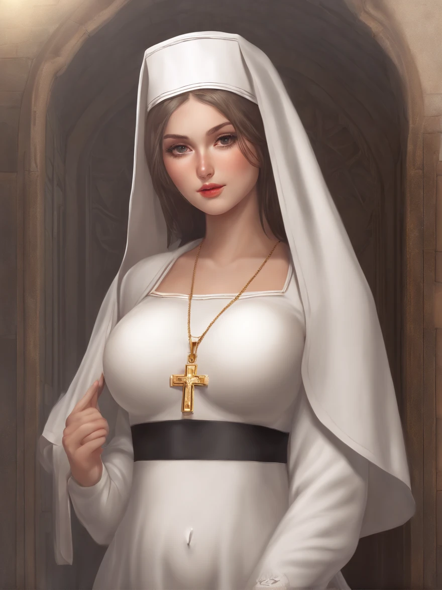 (1girl:1.5), masterpiece, best quality, best detail, best proportion, best anatomy, best face, blush, best shaped breasts, very large breasts, ((wearing nun's costume):1.4), 14 year old lowteen, ((half body shot):0.9), nsfw, in a confession room(background), shame, blush, topless:1.3, nipples:1.2, cum in pussy, very wet, spread her legs wide,