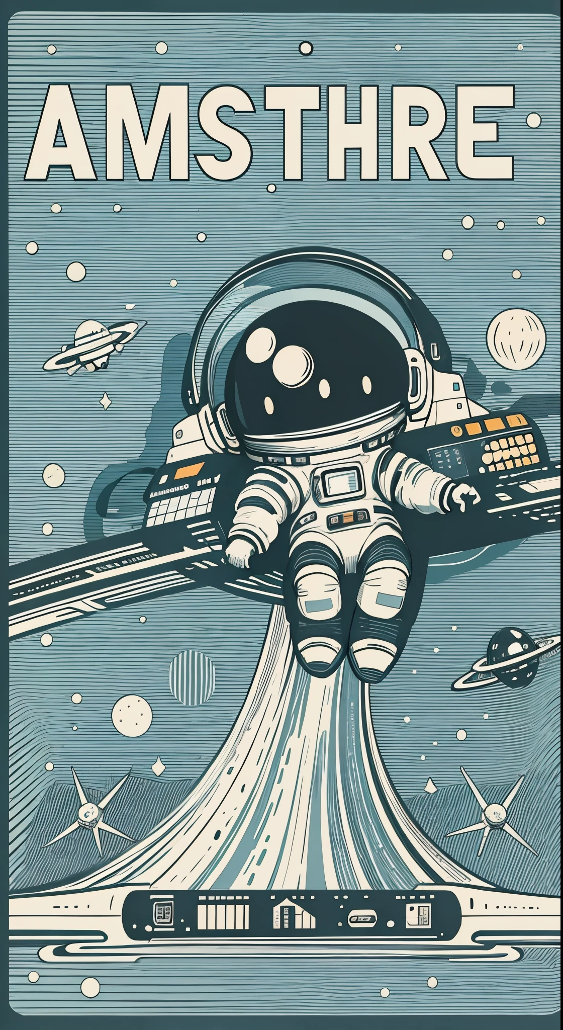 Space poster design。spaceship。The astronaut。Vector style, change， Flat anime style, Minimalist, Flat vector art, flatillustration, adolable,