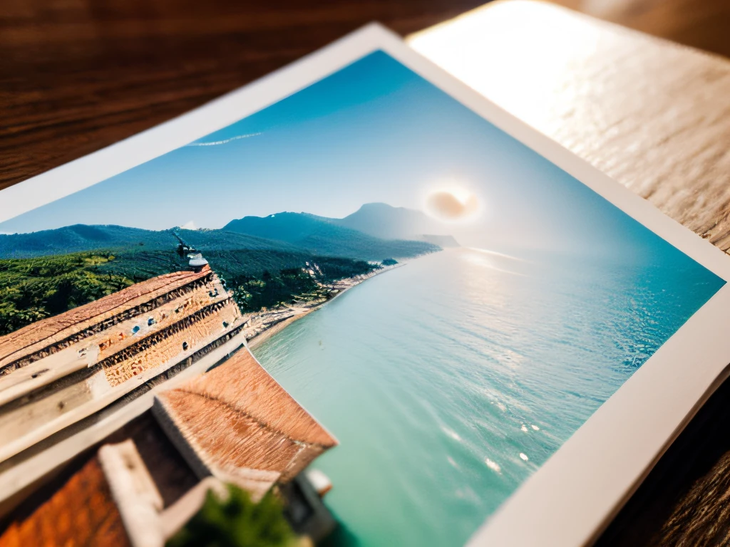 Close-up of postcard， Postcard art style, Detailed photography