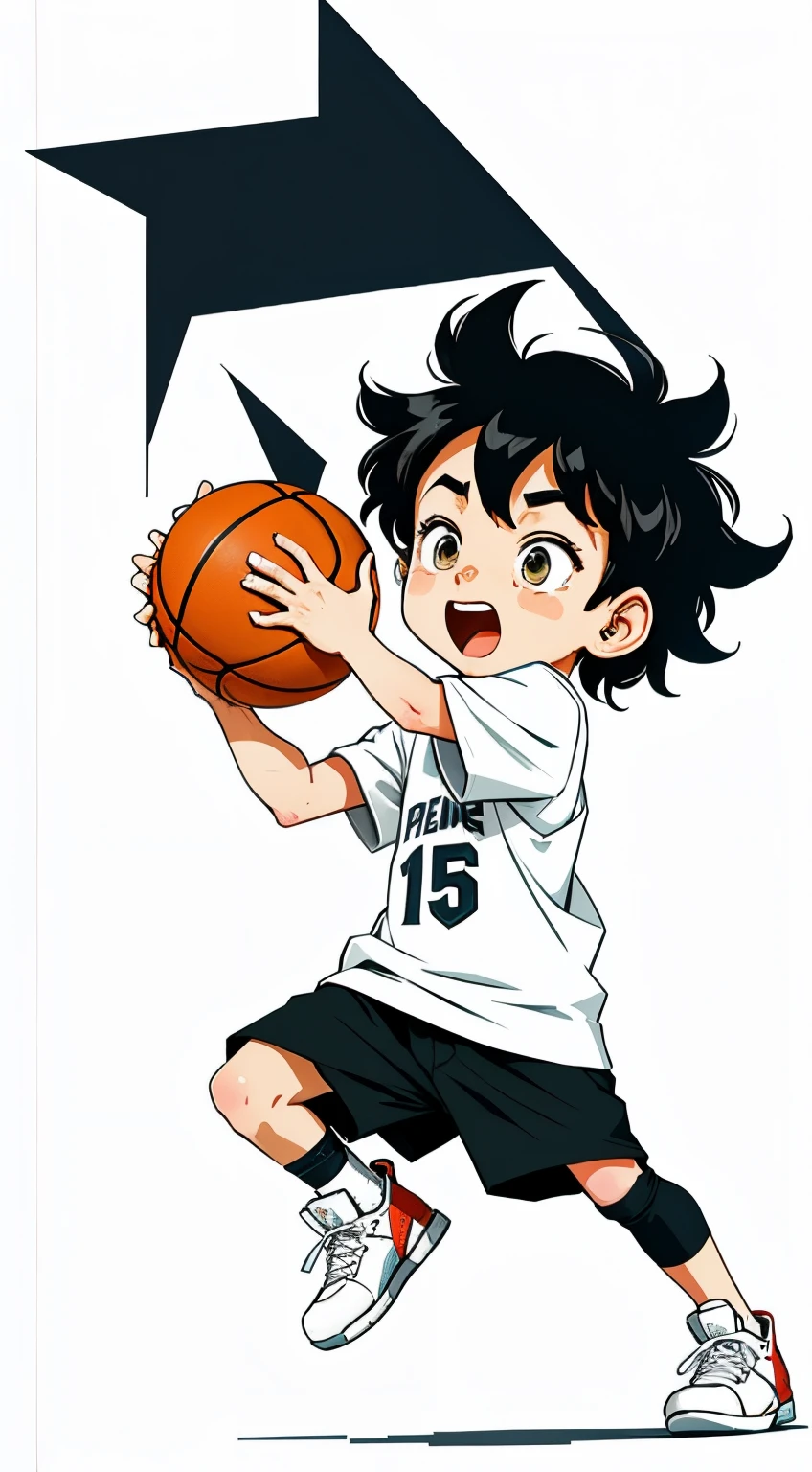 Basketball kid,Vector style, change, Flat anime style, Minimalist, Flat vector art, flatillustration, adolable,