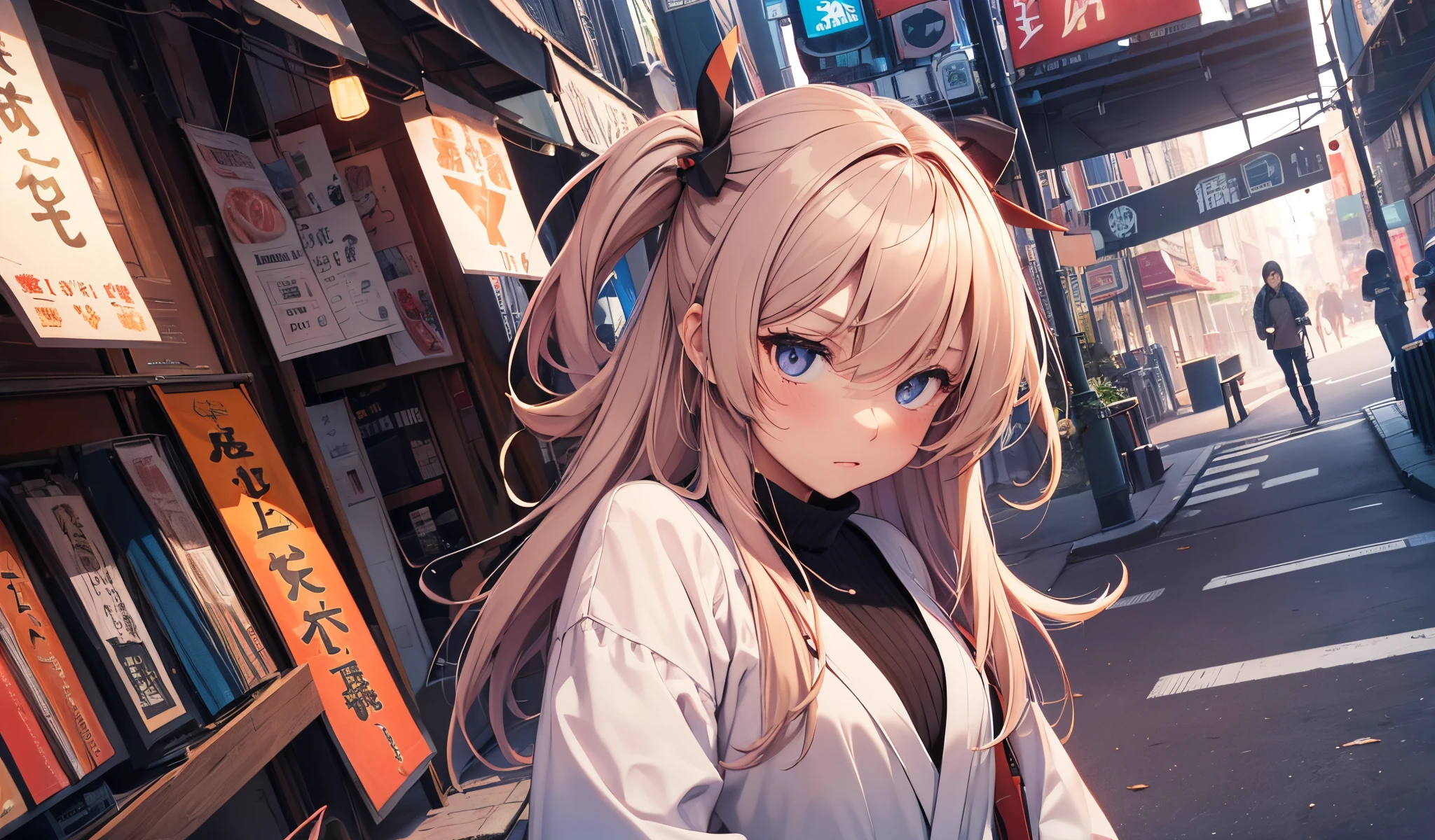 newyork, (gradation hair, Dutch angle:1.3), film grains, chromatic abberation, 城市, ​masterpiece, top-quality, raw, Photorealsitic, Turning around、absurderes, 1girl in, cute little, Near and far law, cowboy  shot, hight resolution, ultra-detailliert, Eyes and faces with detailed, Sharp pupils, Realistic pupils, foco nítido, 夏天, natta,