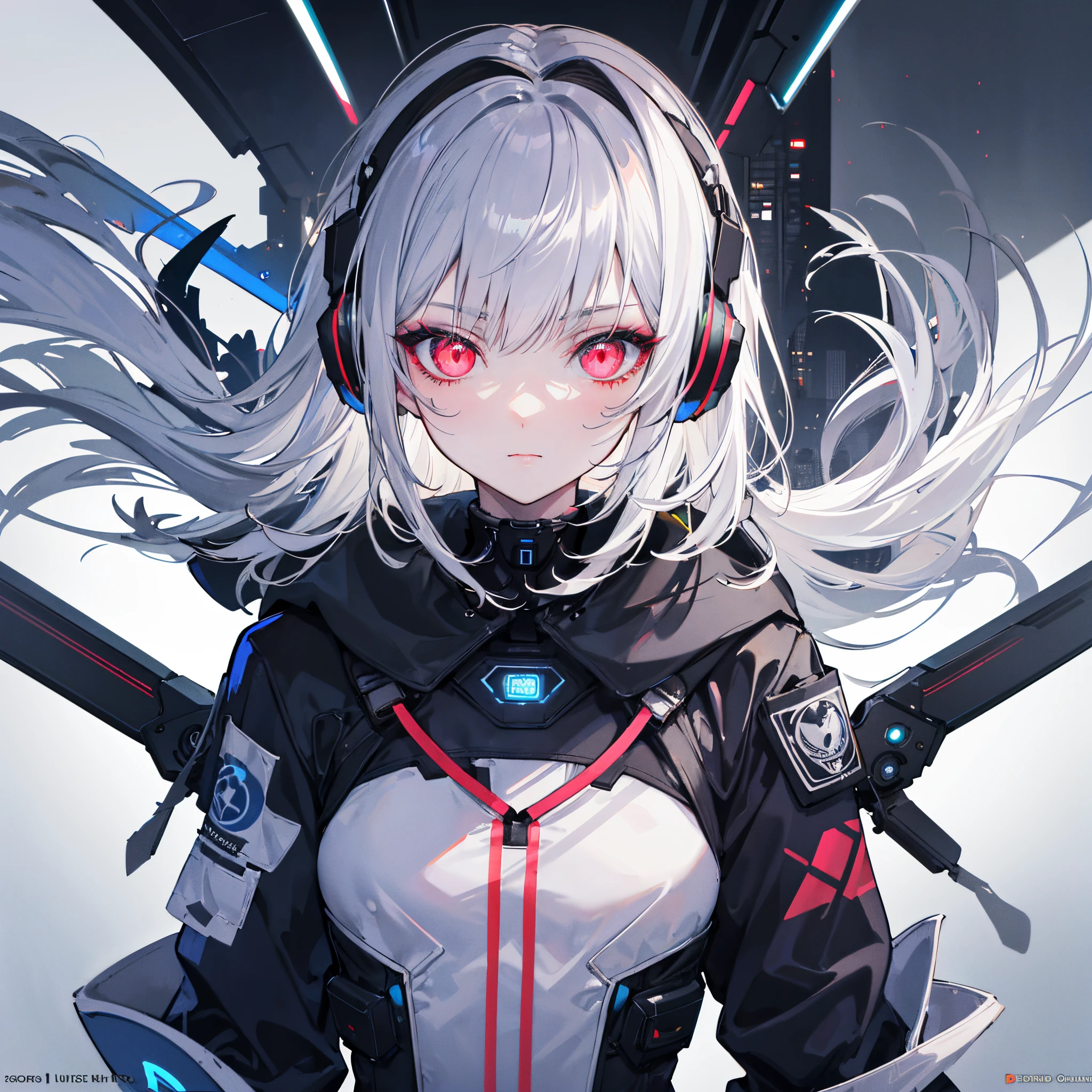 silver hair, headphones, glowing eyes, makeup, wearing sci-fi jacket, anime style, high detail, Futurism, glowing light, UHD, retina, masterpiece, ccurate, anatomically correct, textured skin, super detail, high details, high quality, award winning, best quality, highres