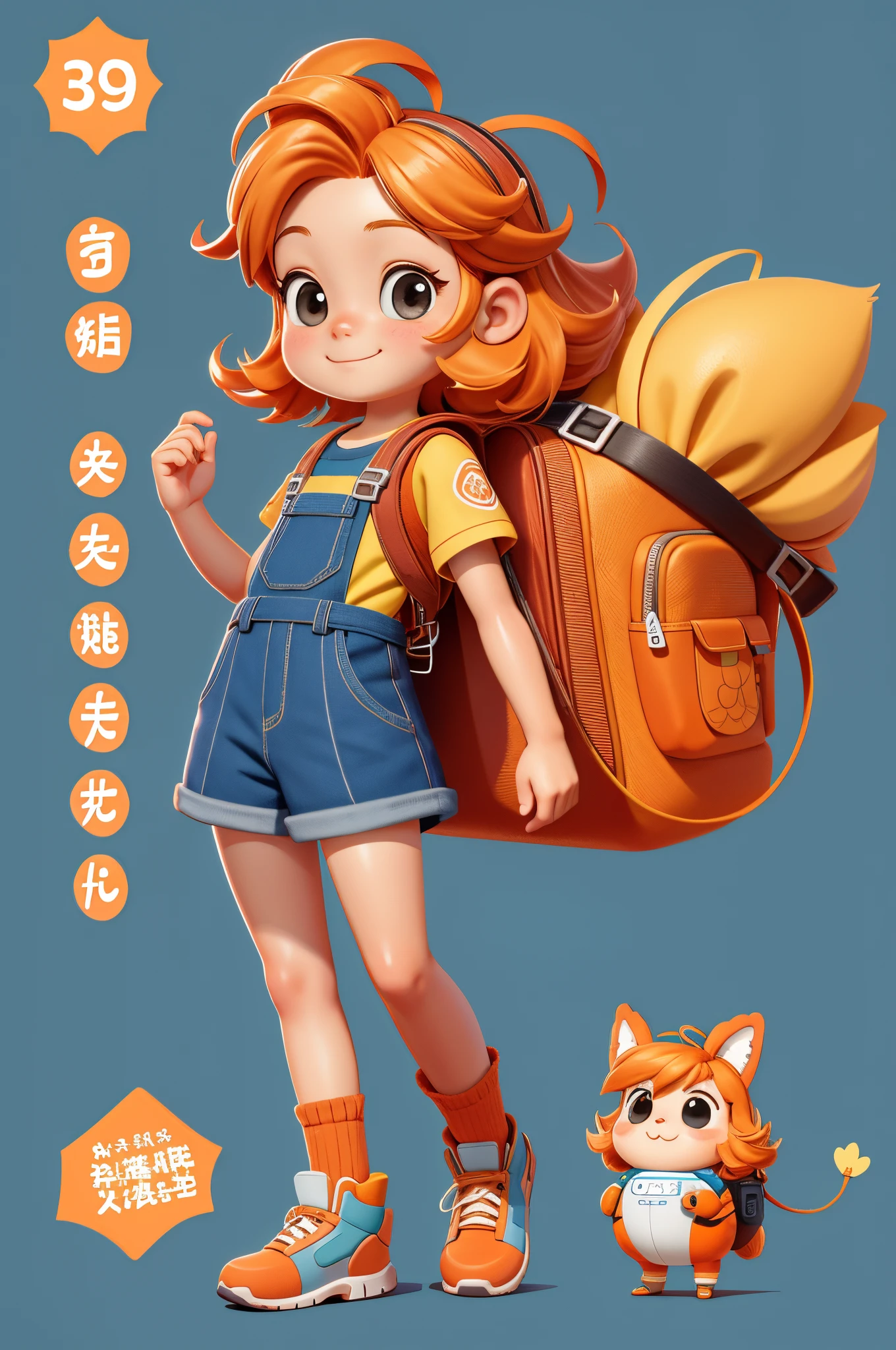 orange color hair、Cartoon girl posing with backpack, Cute and detailed digital art, lovely digital painting, The children#39;s art art station, cute cartoon character, adorable digital art, cute character, Highly detailed character design, lovely art style, rossdraws cartoon vibrant, Cute cartoon style, high quality character design, Cartoon Art Style, Louis van Baarle and the list