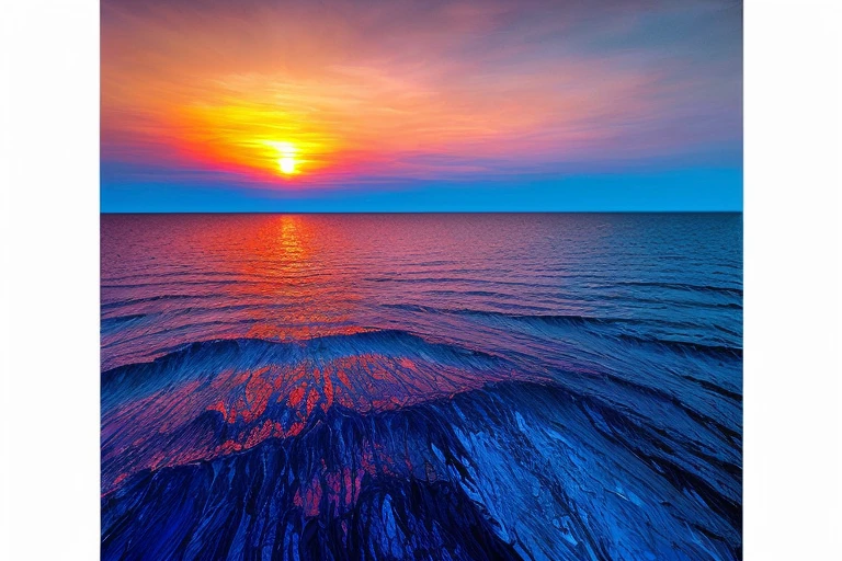 Eau couleur cobalt,sun setting,menstruation,(Высокодетализированные обои CG unit 8K), The most beautiful work of art in the world, Professional majestic oil painting, intrikate, high detail, sharp focus, dramatic, The art of photorealistic painting,