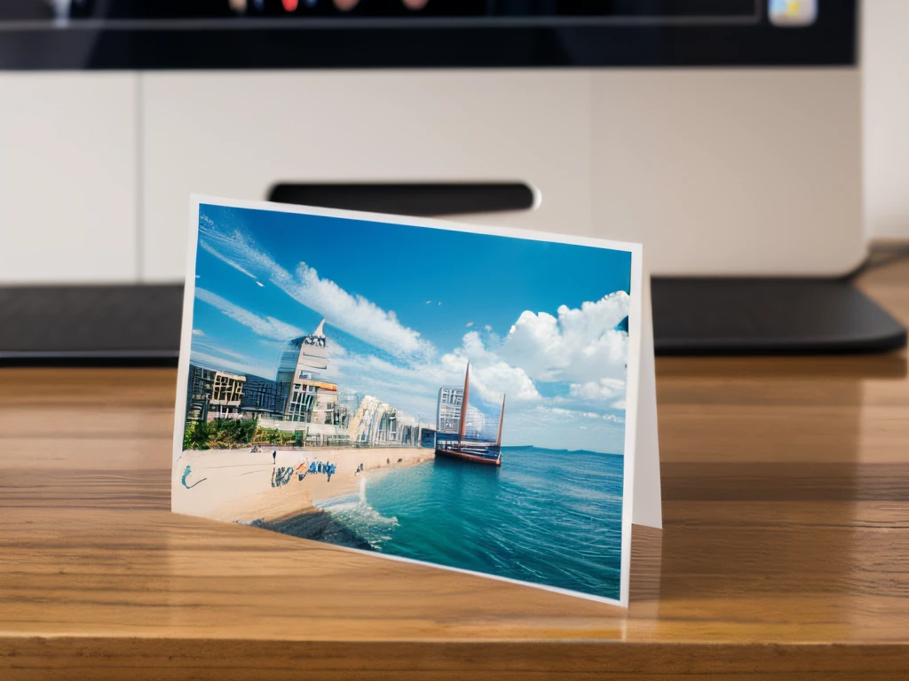Close-up of postcard，On the desktop，Postcard art style, Detailed photography，tmasterpiece，