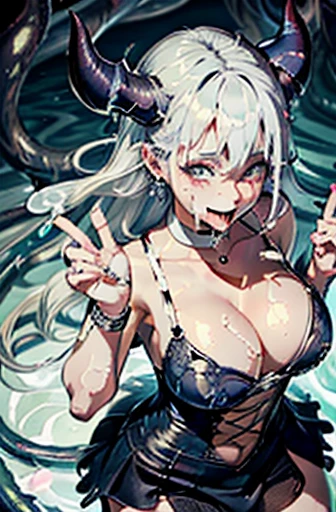 (Two Female Devils,Poses to seduce,Different hairstyles、Different hair colors、Different skin tones、androgyny,Lewd tattoos),超A high resolution, Best Quality, masutepiece, ((choker necklace, piercings, Obscene lines, bondage outfit, Open your mouth wide, Stick out your tongue to accept, a ring with your finger、(White liquid on your face), Face up, Shoot from above, (White liquid dripping from the mouth), Tongue sticking out, (White liquid accumulates on the tongue), Ecstatic look, Tempting smile、Crazy smile、There a large amount of white liquid in the mouth, White liquid on the chest,Dynamic poses to seduce、Slime and assimilated clothes、demonic horns、Devil's Wings、demon tail、Devil's Claw、devil's fangs、(Dressed in tentacles、White liquid coming out of the tips of the tentacles)、(Summoned from a magic circle、Using spells、Seduce surrounding men)