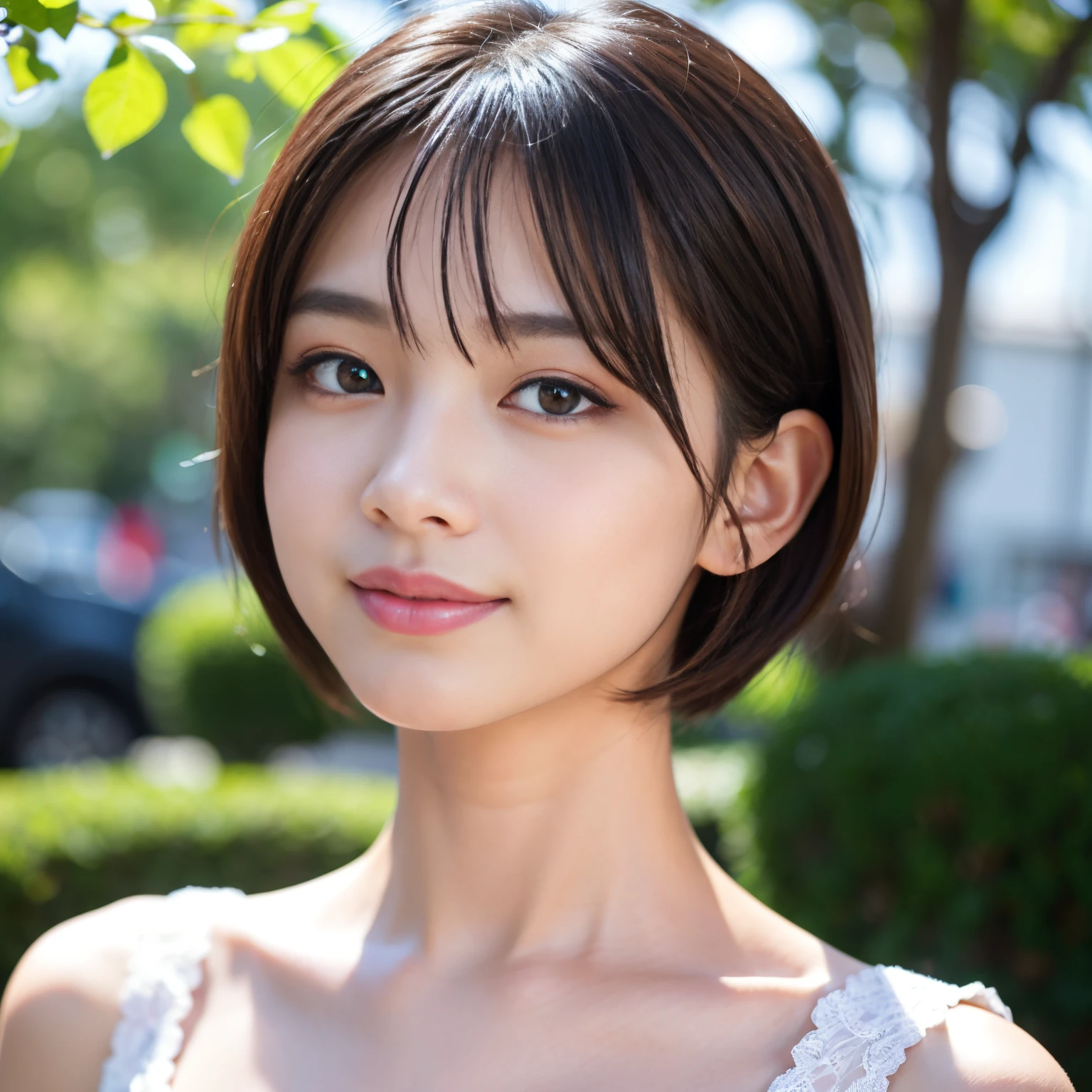 Best-quality, Masterpiece, Ultra-High-Resolution, (Photorealistic:1.4), Raw-Photo,
1girl, 18-years-old, most popular Japanese actress, leaning forward, looking at viewer, beautiful smile, portrait,
extremely beautiful face like a most famous Japanese idol, extremely beautiful big black solid circle eyes, extremely beautiful short-cut-haired, extremely beautiful realistic white skins, extremely beautiful lips, extremely beautiful long eyelashes, extremely beautiful shoulder, extremely beautiful big breasts,
wearing only white gorgeous bra,
detailed cute face, detailed beautiful big black solid circle eyes, detailed beautiful short-cut-haired, detailed beautiful realistic white skins, detailed beautiful lips, detailed beautiful long eyelashes, detailed beautiful big breasts, detailed beautiful shoulders, detailed white gorgeous bra