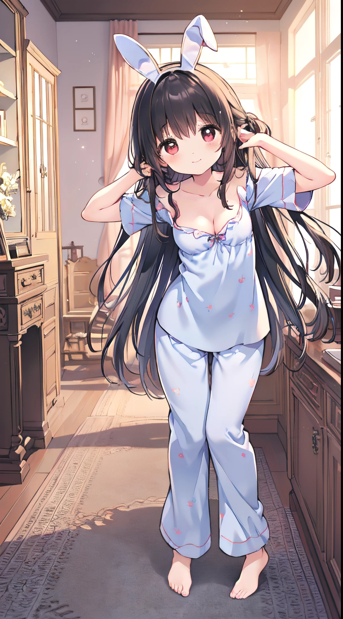 18 year old girl changing clothes in her bedroom. She's wearing small underwear and about to put on her nightgown.