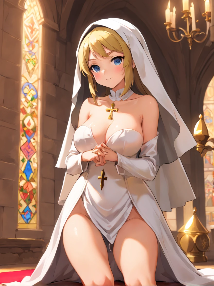 (1girl:1.5), masterpiece, best quality, best detail, best proportion, best anatomy, best face, blush, best shaped breasts, very large breasts, ((wearing nun's costume):1.2), 14 year old lowteen, ((half body shot):0.9), nsfw, in a confession room(background), shame, blush, (topless:1.4), (nipples:1.3), cum in pussy, very wet, spread her legs wide,