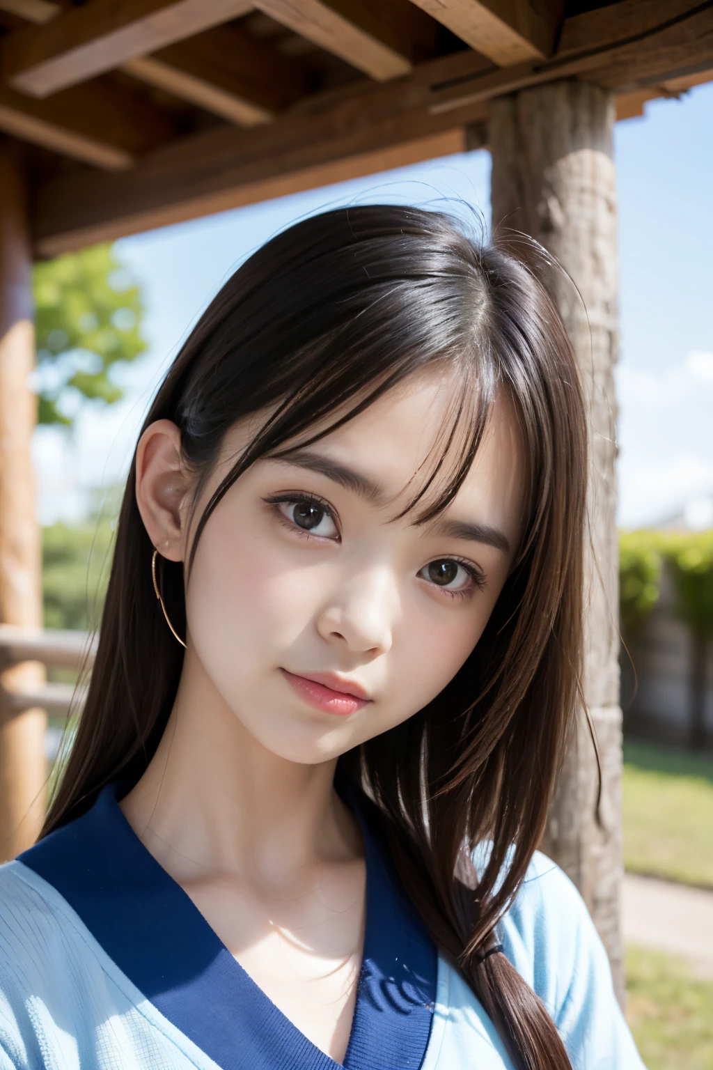 ((Best Quality, ​master piece, Ultra High Resolution, (Photorealistic:1.4), Raw photo)),  full body Esbian, 1girl in, famous idol with Japan, 17 age, Athletics uniforms,Plumer、 Looking at Viewer, Childish cute underwear, Very cute face,  eyes gentle、Very beautiful black hair, Detailed face, Detailed eyes, detailed hairs, A girl with a neat and pure image,