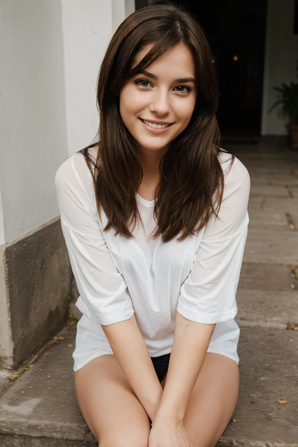 brunette 29 year old smiling woman sitting