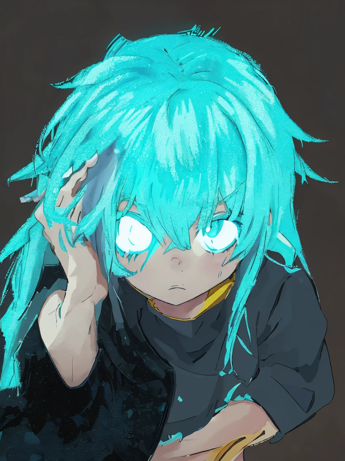 anime - drawing of a girl with blue hair and yellow eyes in anime style., anime girl with teal hair, 2 d anime style, SAI Drawing Tool!! Blue, with glowing eyes, unknown artstyle, colored sketch, in anime style, anime style portrait, Stylized as anime, with long turquoise hair, anime style character, flat anime style shading, with blue hair