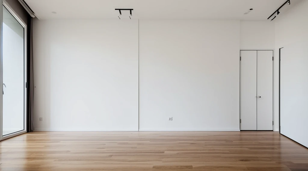 A studio with minimal furniture and no one around, only one vase, a drawing,