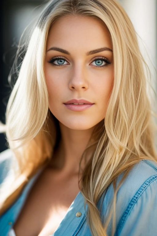 Blonde woman with long hair and blue eyes posing for a photo, Beautiful portrait lighting, soft portrait shot 8 k, blonde and attractive features, Cinematic Headshot Portrait, Medium Portrait Soft Light, Blonde Frau, 7 0 mm Hochformat, 60mm Hochformat, Atemberaubende NahaufnahmeHeadshot, beautiful blonde woman, glattes blondes Haar, Medium Portrait Top Light, Nahaufnahme einer blonden Frau. lachend